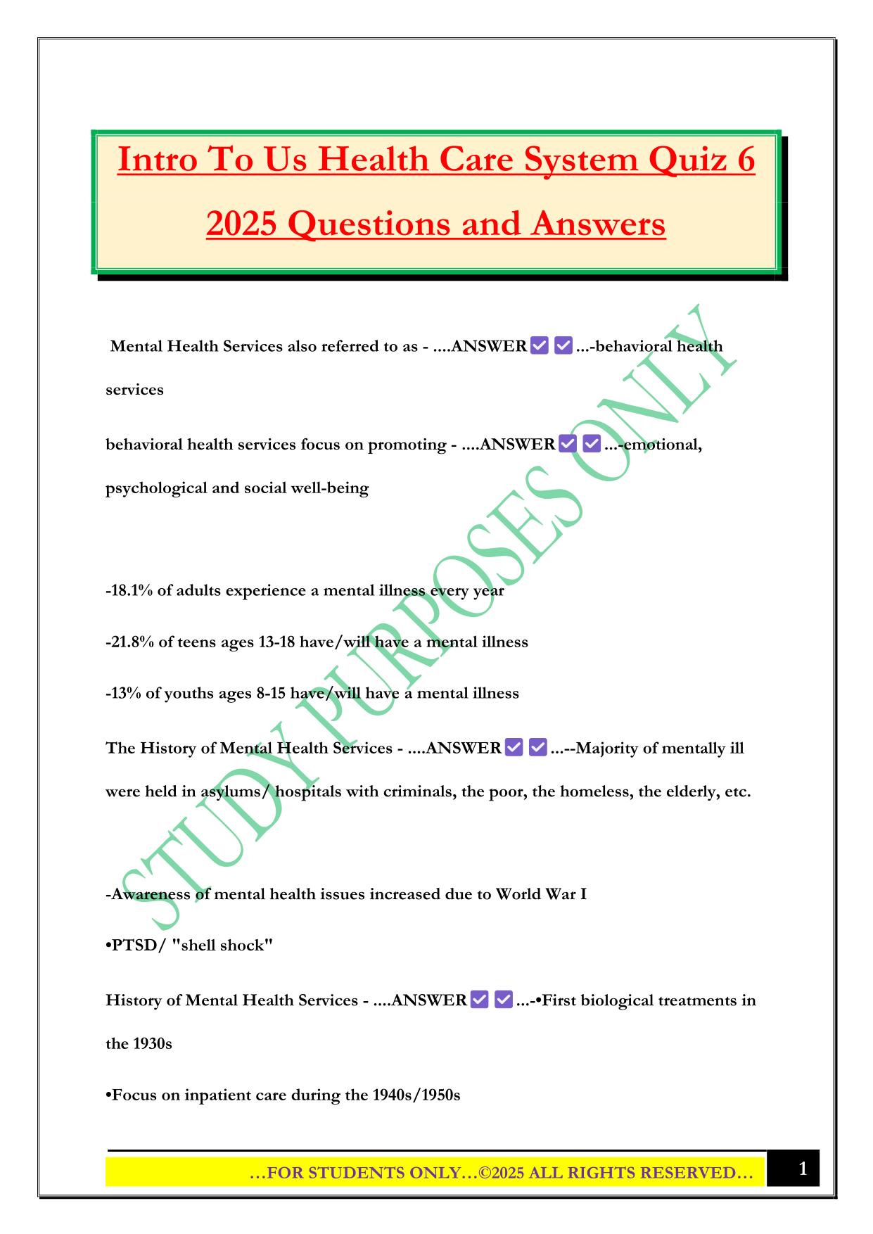 Intro To Us Health Care System Quiz 6 2025 Questions and Answers