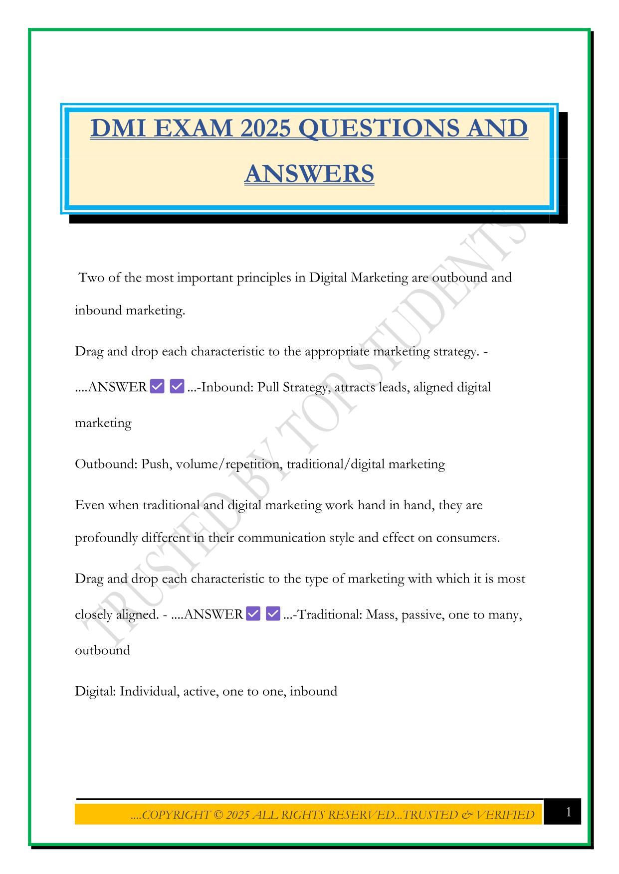 DMI EXAM 2025 QUESTIONS AND ANSWERS