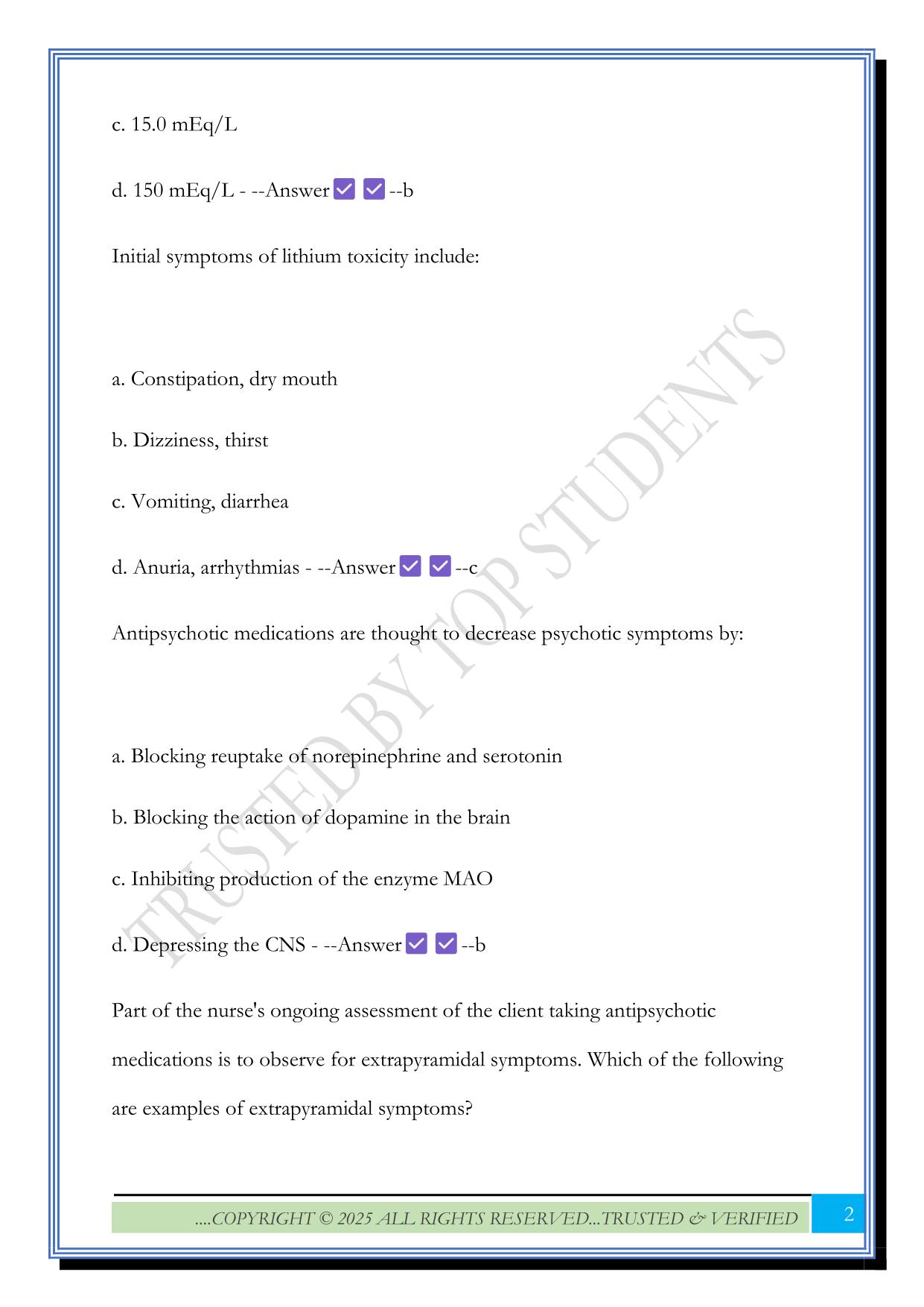 psychopharmacology review questions 2025 with Correct Answers