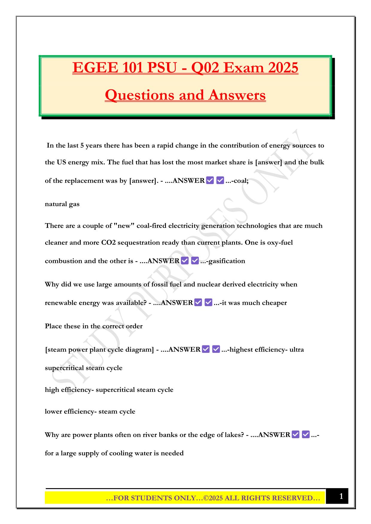 EGEE 101 PSU - Q02 Exam 2025 Questions and Answers