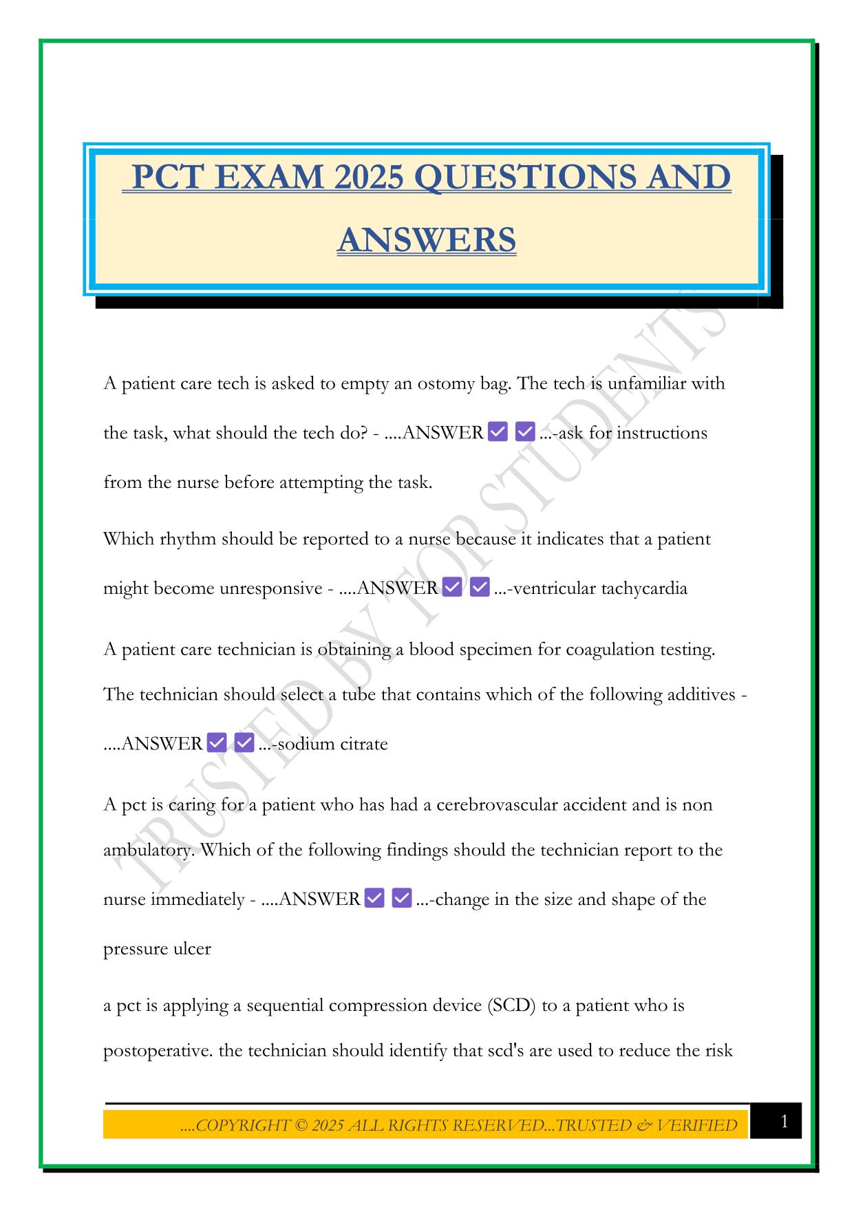 PCT EXAM 2025 QUESTIONS AND ANSWERS