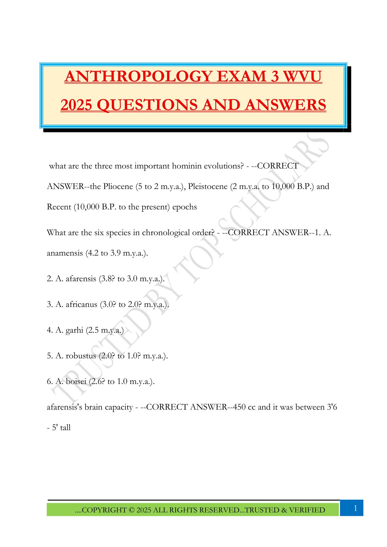 ANTHROPOLOGY EXAM 3 WVU 2025 QUESTIONS AND ANSWERS