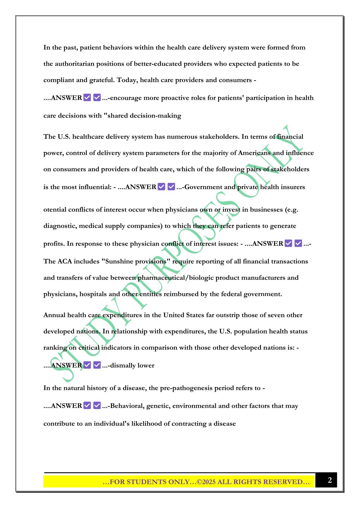 US Health Care Systems exam 1 2025 Questions and Answers