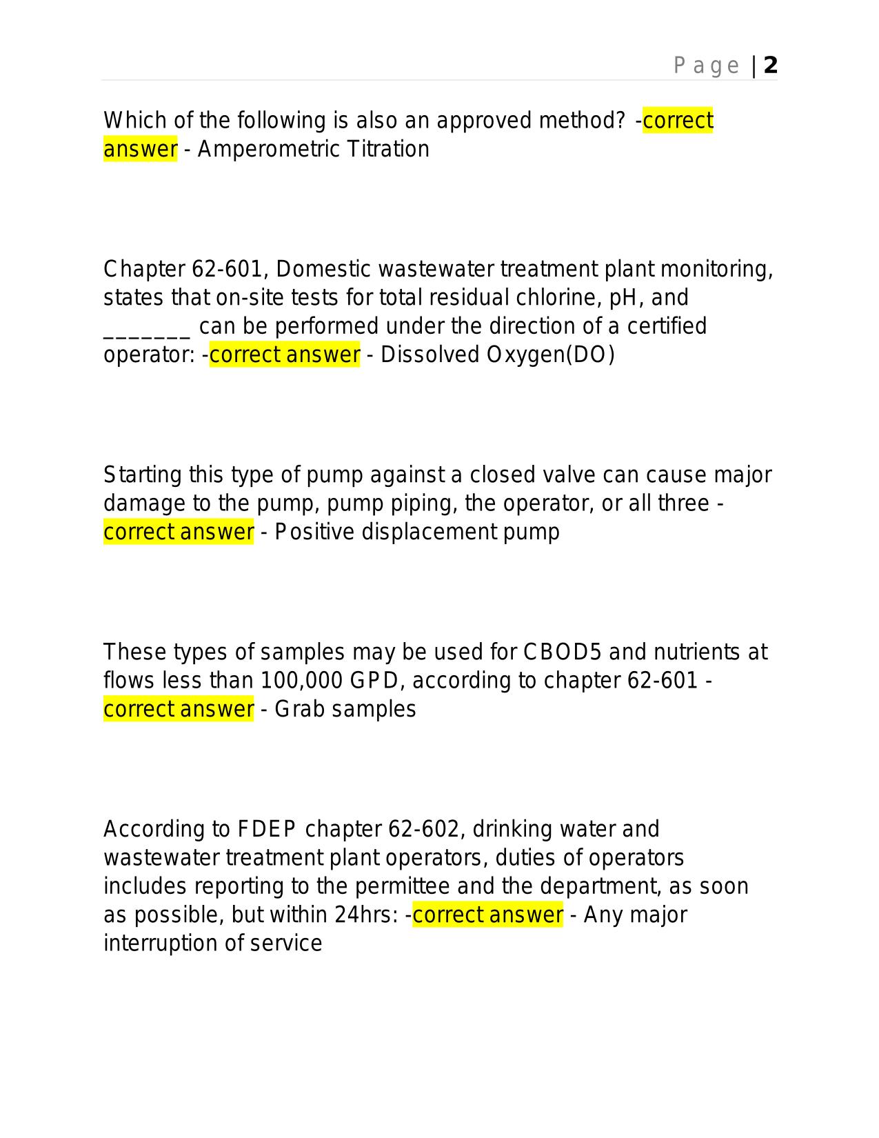 FLORIDA WASTEWATER PRACTICE TEST REVISION EXAM 2025 QUESTIONS AND ANSWERS.
