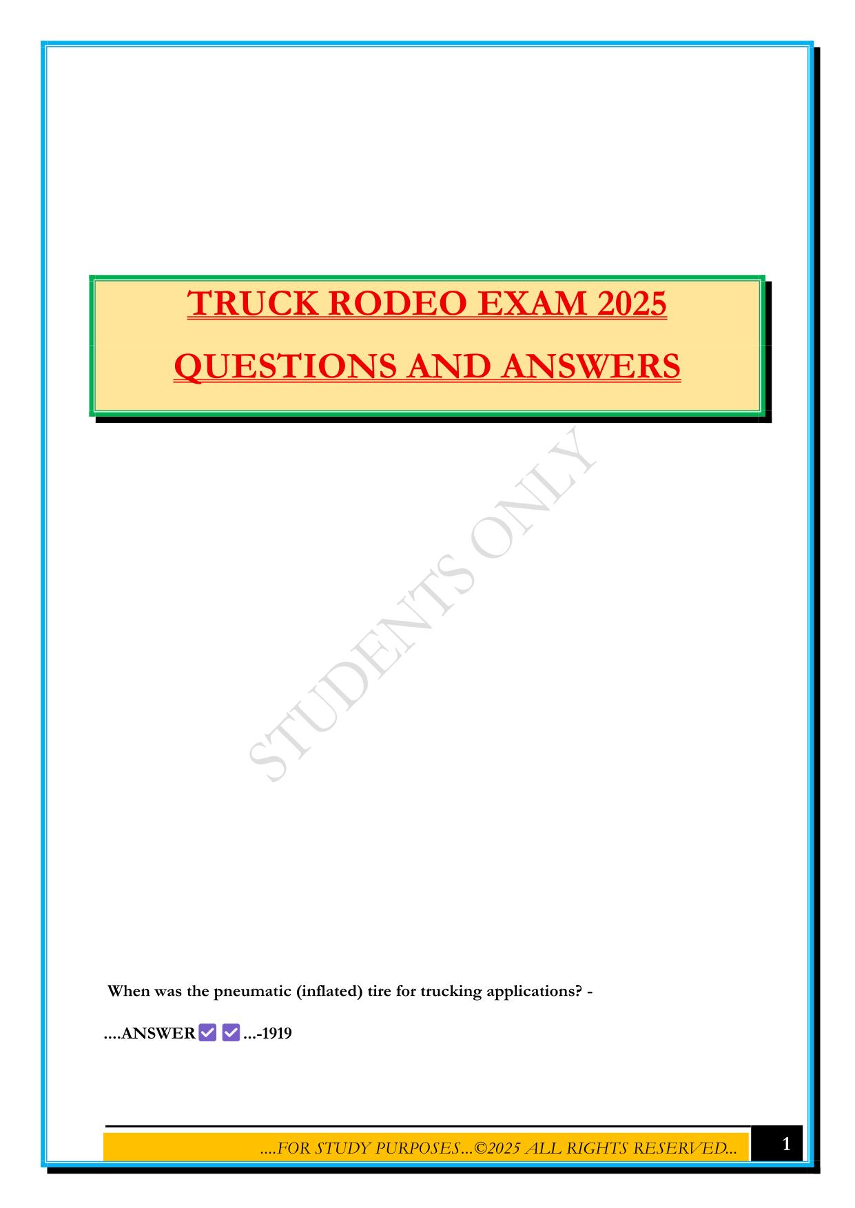 TRUCK RODEO EXAM 2025 QUESTIONS AND ANSWERS