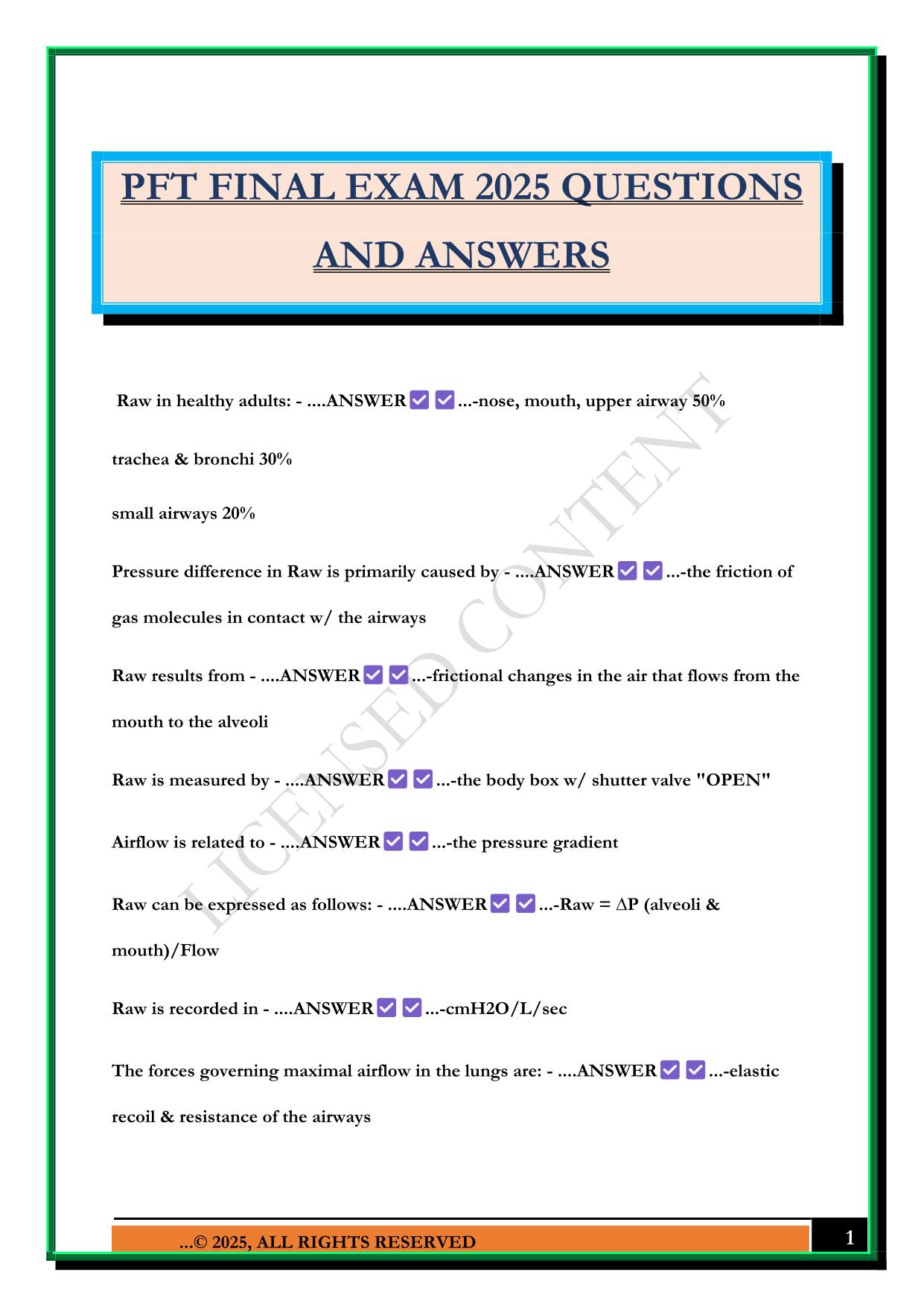 PFT FINAL EXAM 2025 QUESTIONS AND ANSWERS
