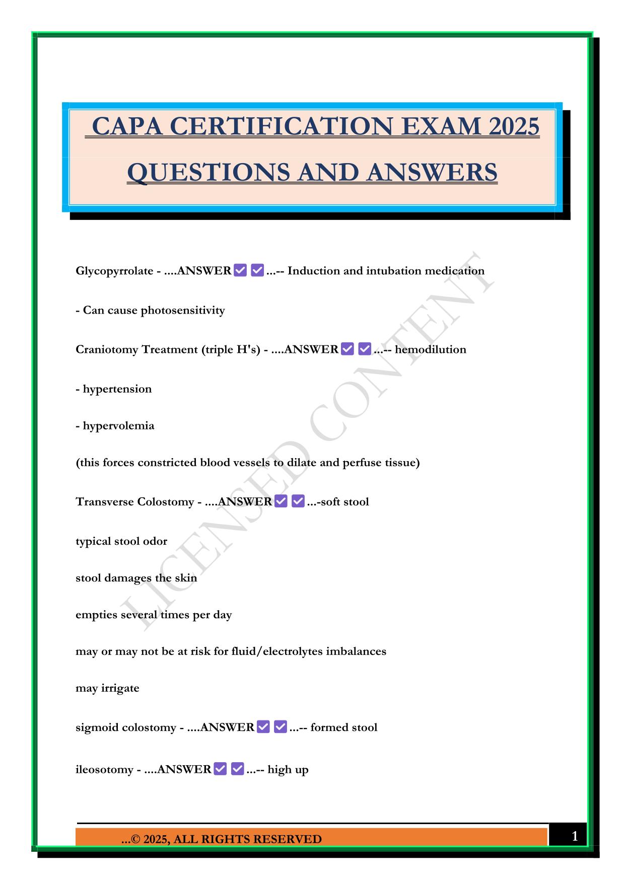 CAPA CERTIFICATION EXAM 2025 QUESTIONS AND ANSWERS