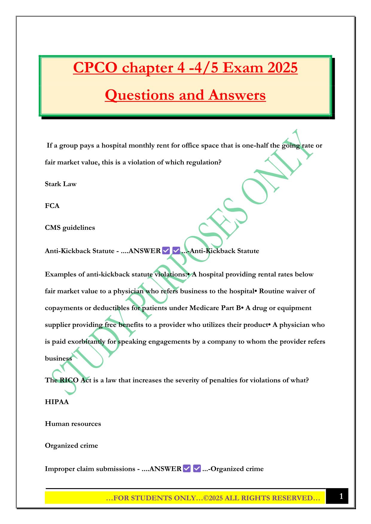 CPCO chapter 4 -4/5 Exam 2025 Questions and Answers
