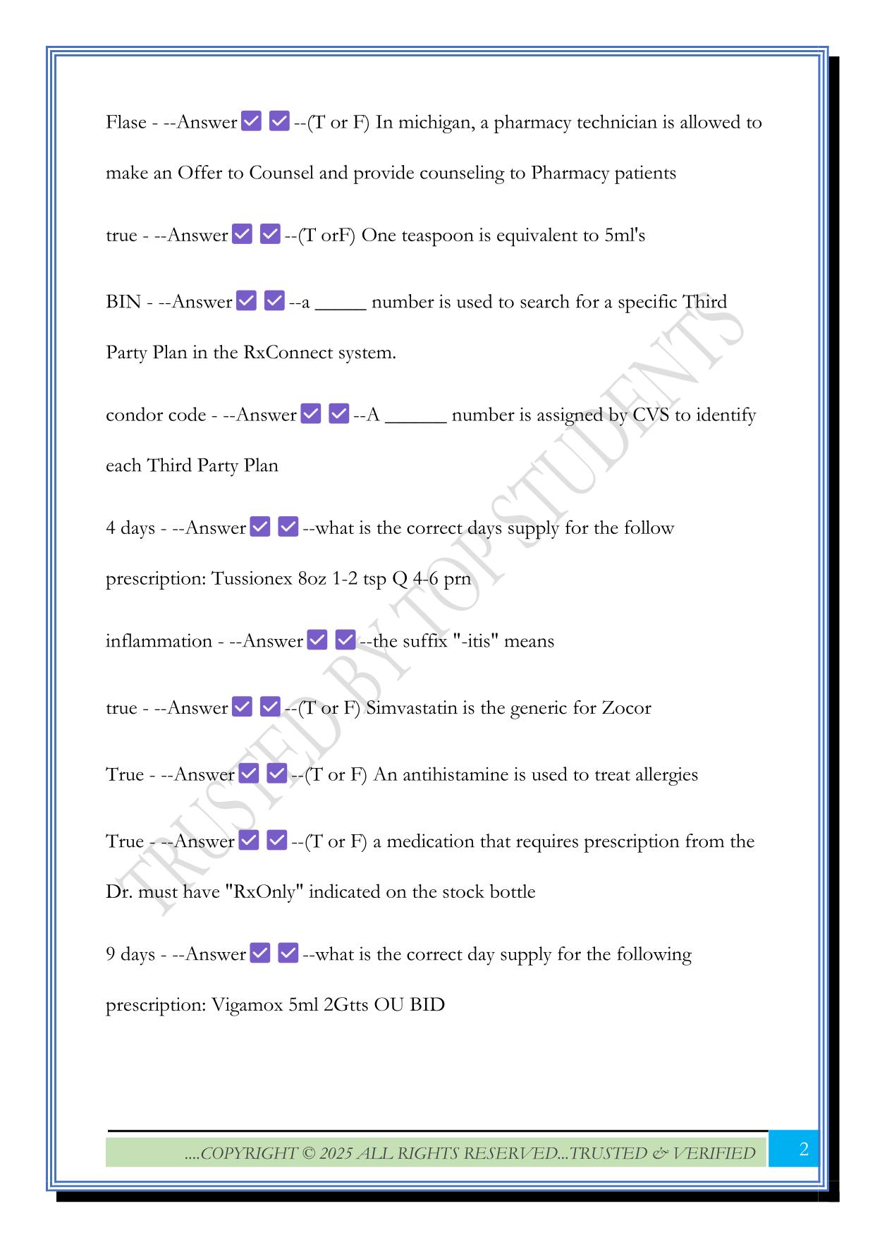 Cvs Pharmacy Tech Exam 2025 Questions and Answers