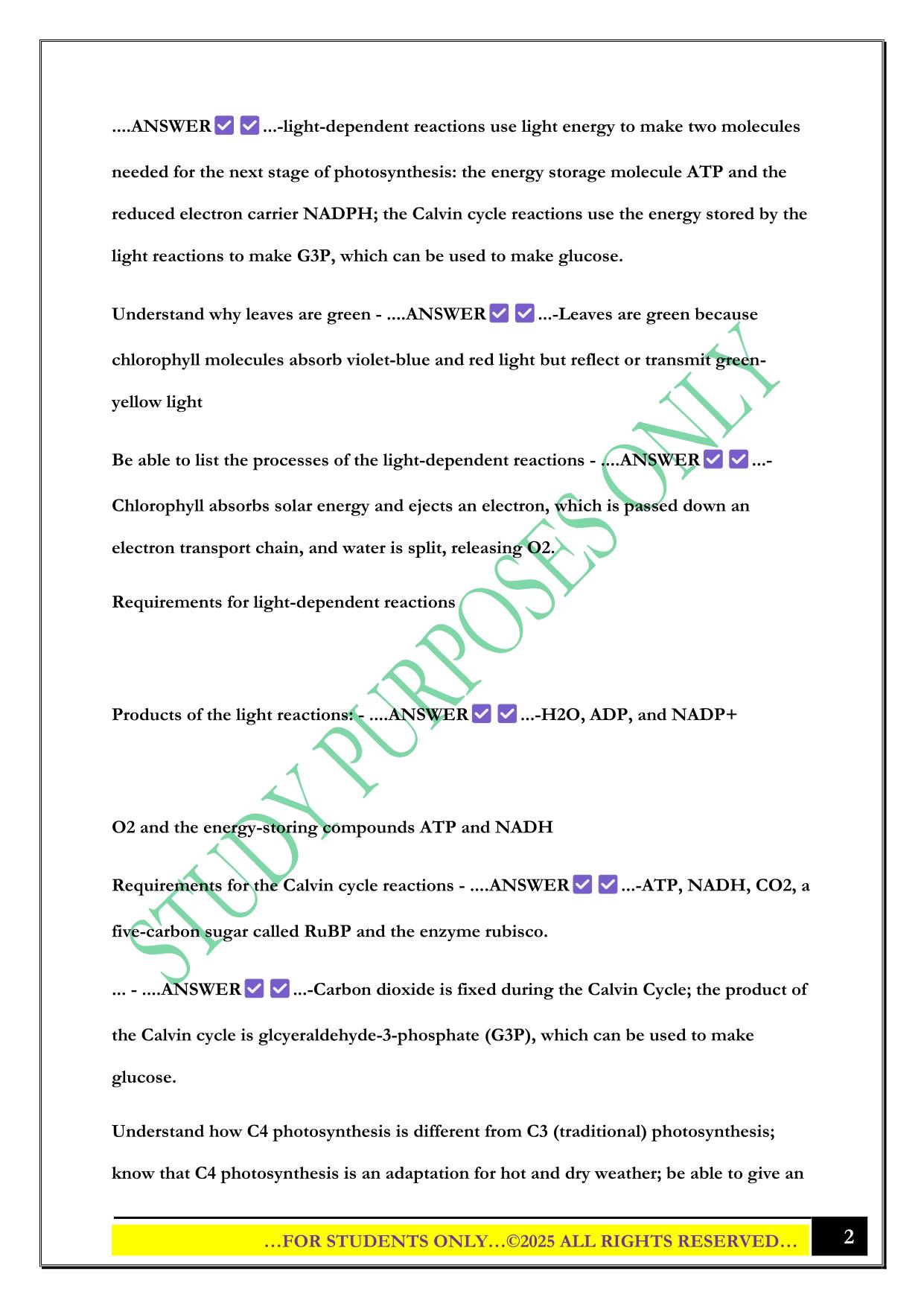 BSC 108 EXAM 2 STUDY GUIDE 2025 QUESTIONS AND ANSWERS