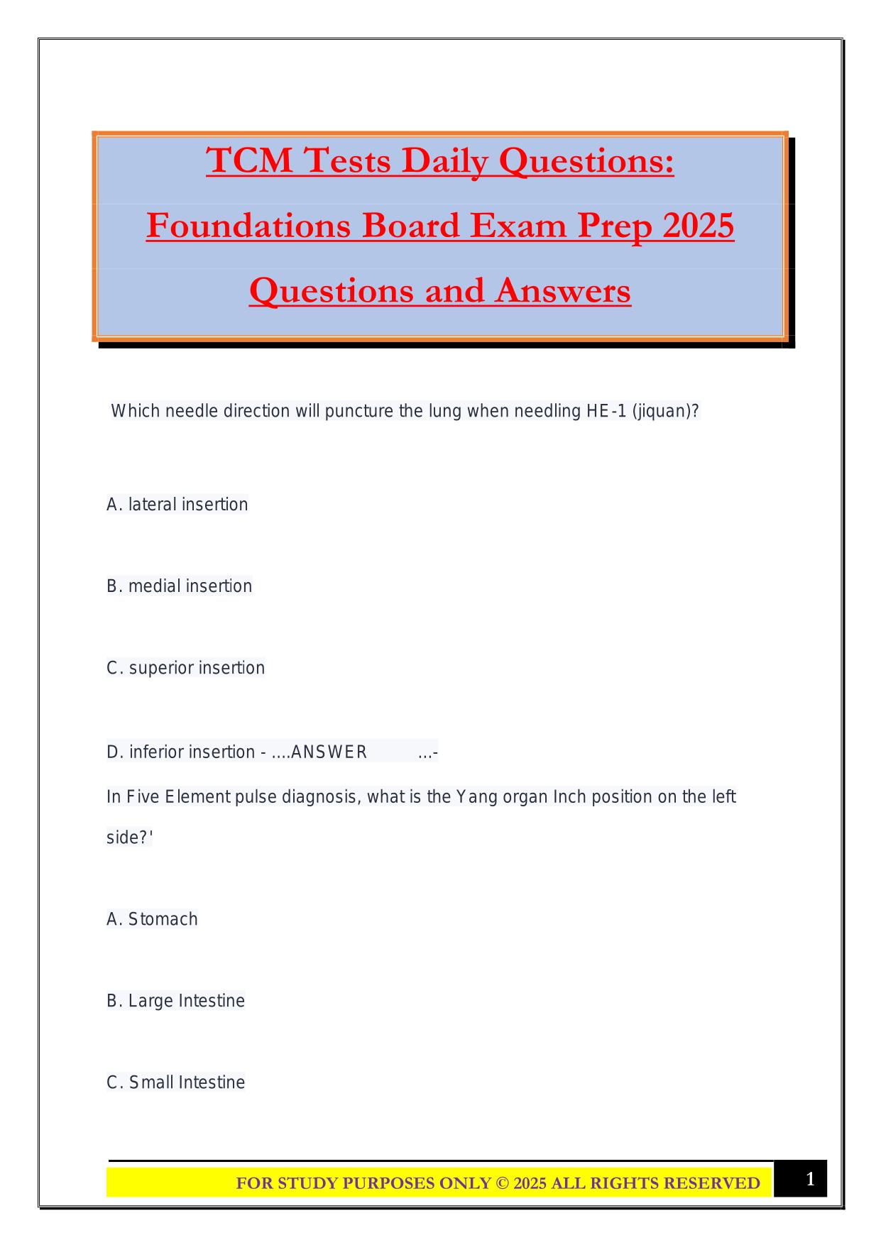 TCM Tests Daily Questions: Foundations Board Exam Prep 2025 Questions and Answers