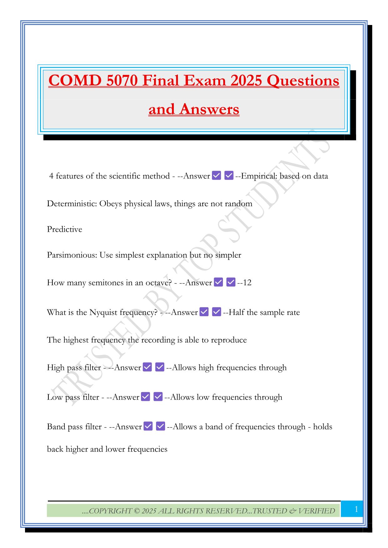 COMD 5070 Final Exam 2025 Questions and Answers