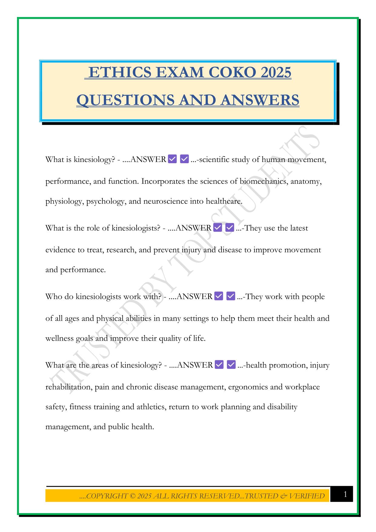 ETHICS EXAM COKO 2025 QUESTIONS AND ANSWERS