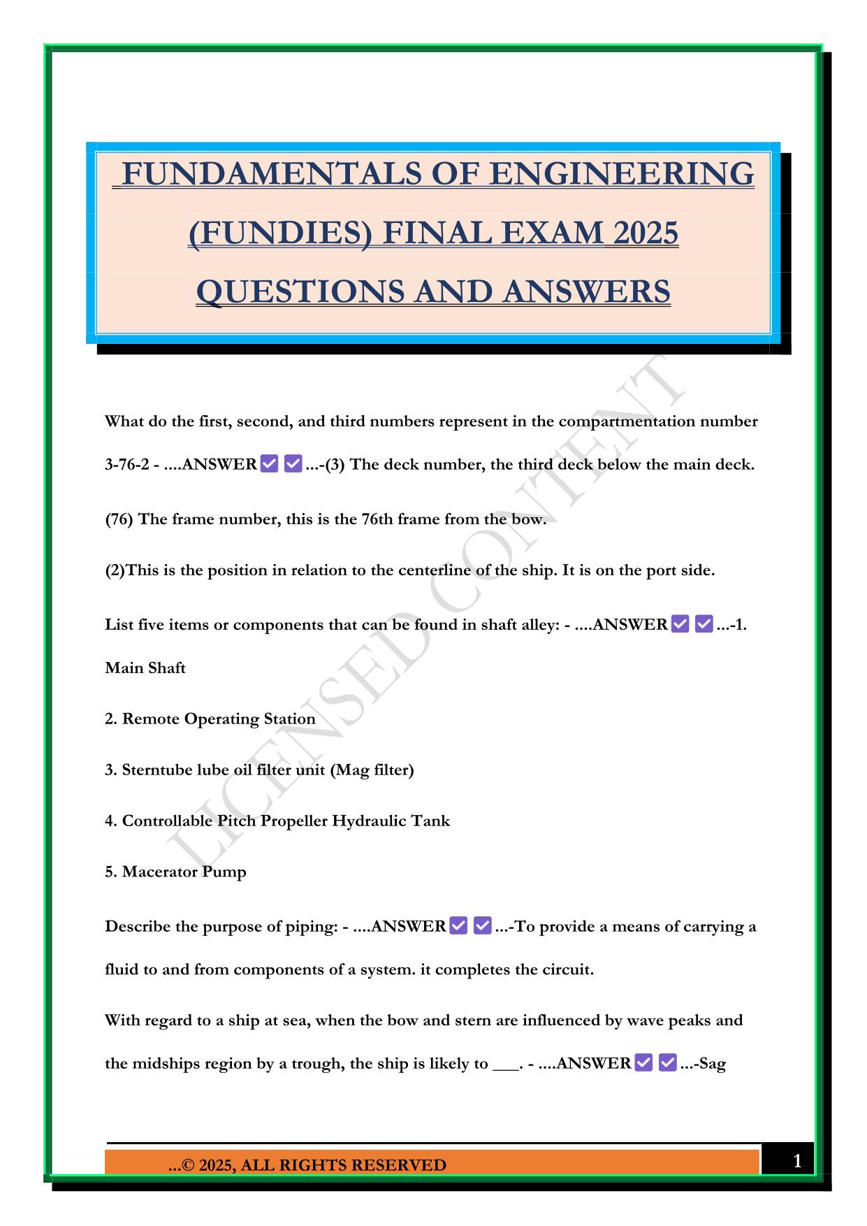 FUNDAMENTALS OF ENGINEERING (FUNDIES) FINAL EXAM 2025 QUESTIONS AND ANSWERS