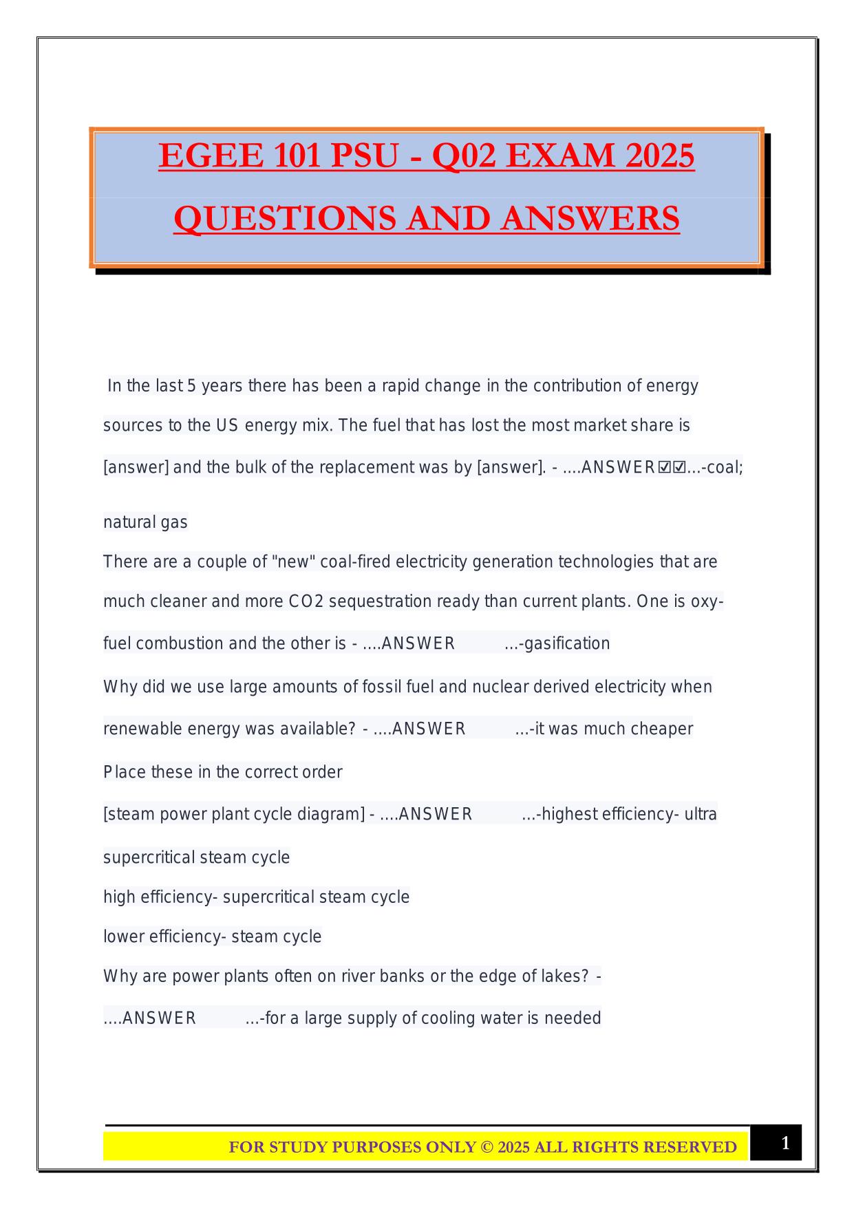 EGEE 101 PSU - Q02 EXAM 2025 QUESTIONS AND ANSWERS