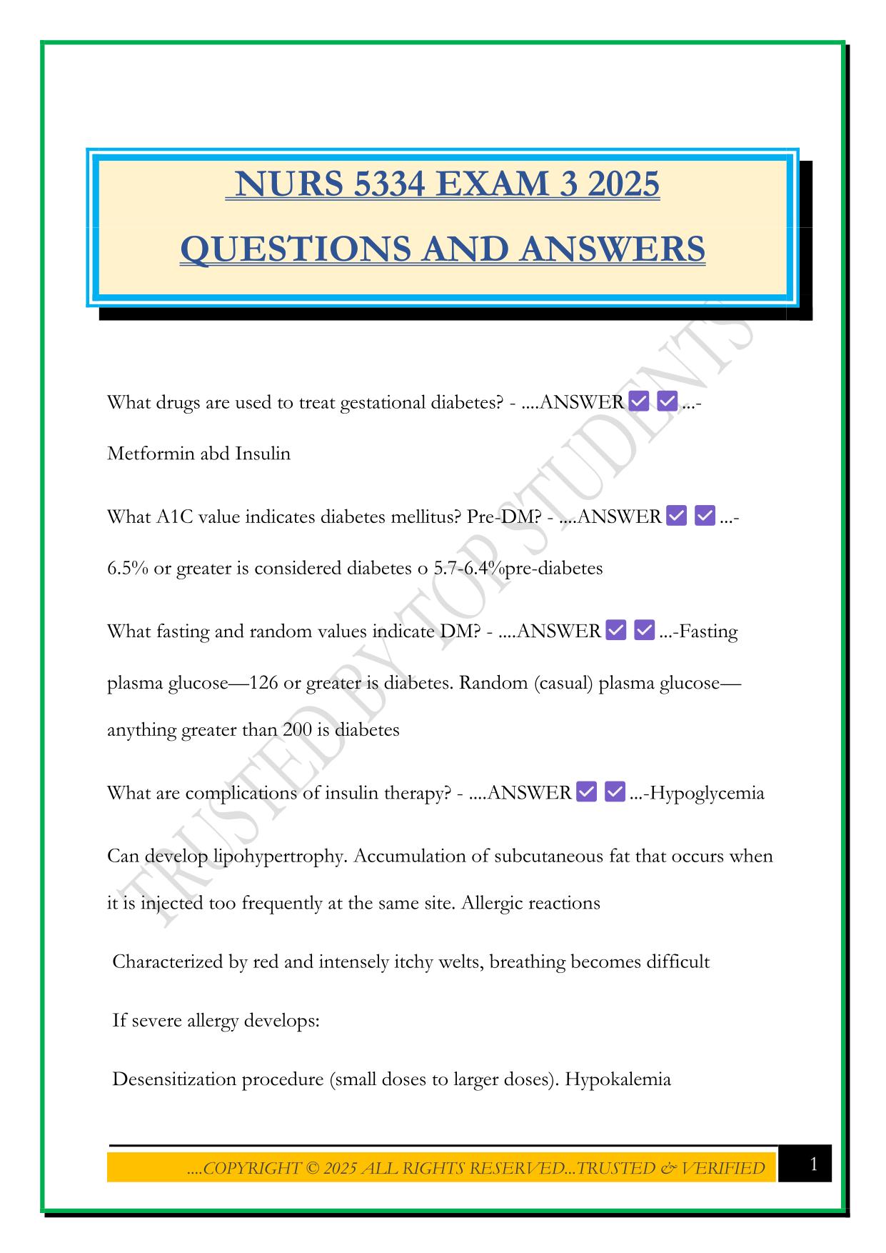 NURS 5334 EXAM 3 2025 QUESTIONS AND ANSWERS