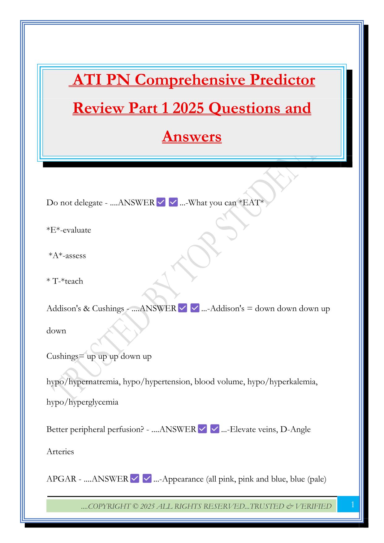 ATI PN Comprehensive Predictor Review Part 1 2025 Questions and Answers