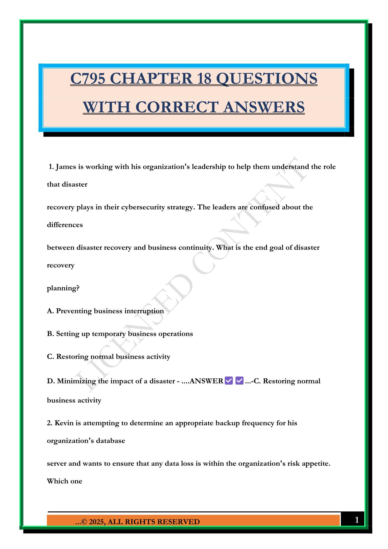C795 CHAPTER 18 QUESTIONS WITH CORRECT ANSWERS