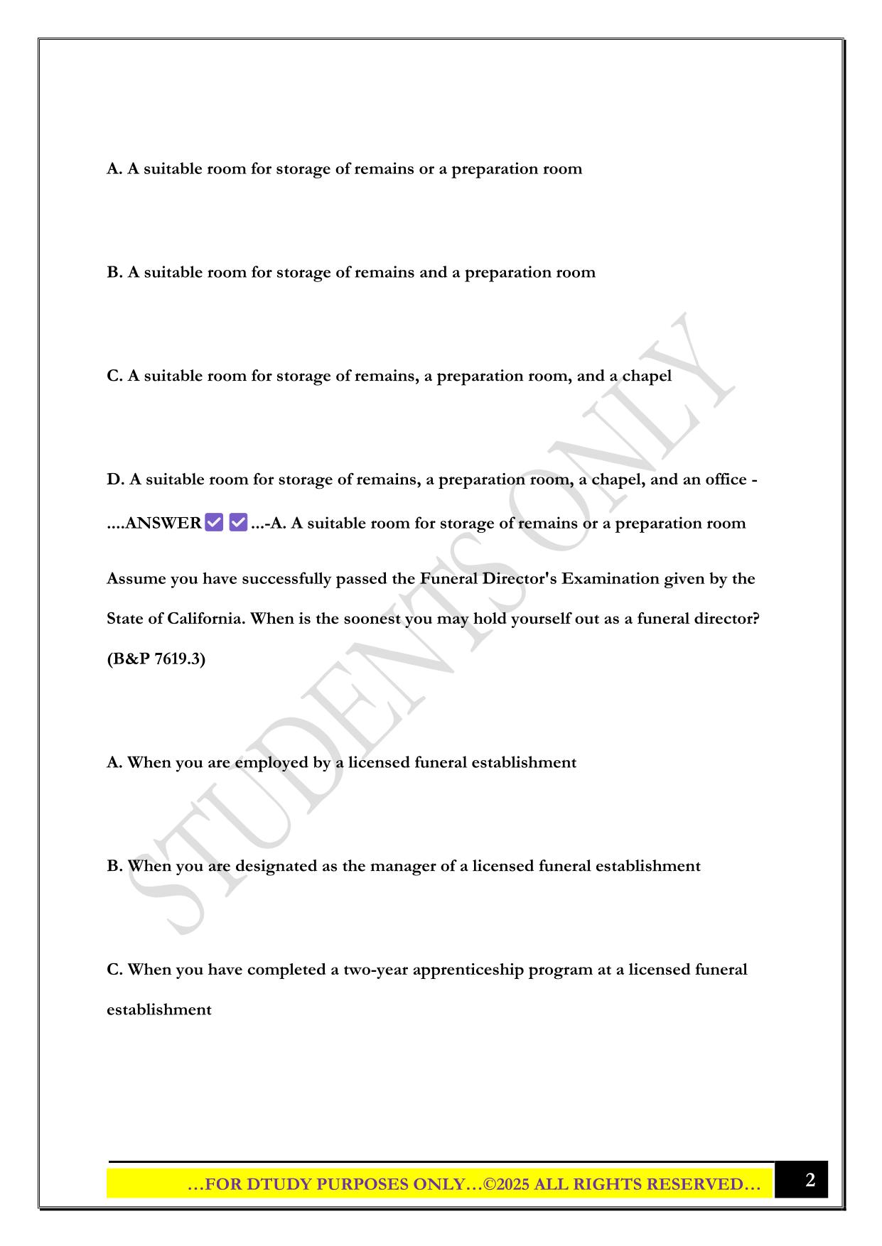 CA LAW REVIEW - FUNERAL ARRANGER EXAM 2025 QUESTIONS AND ANSWERS