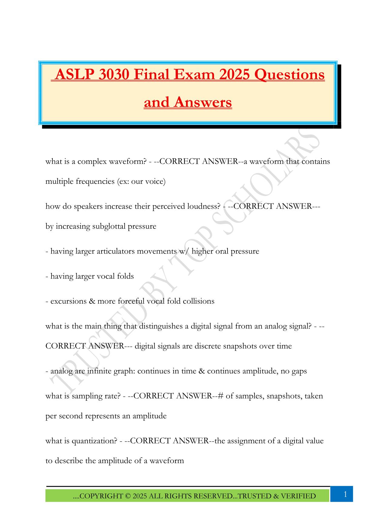 ASLP 3030 Final Exam 2025 Questions and Answers
