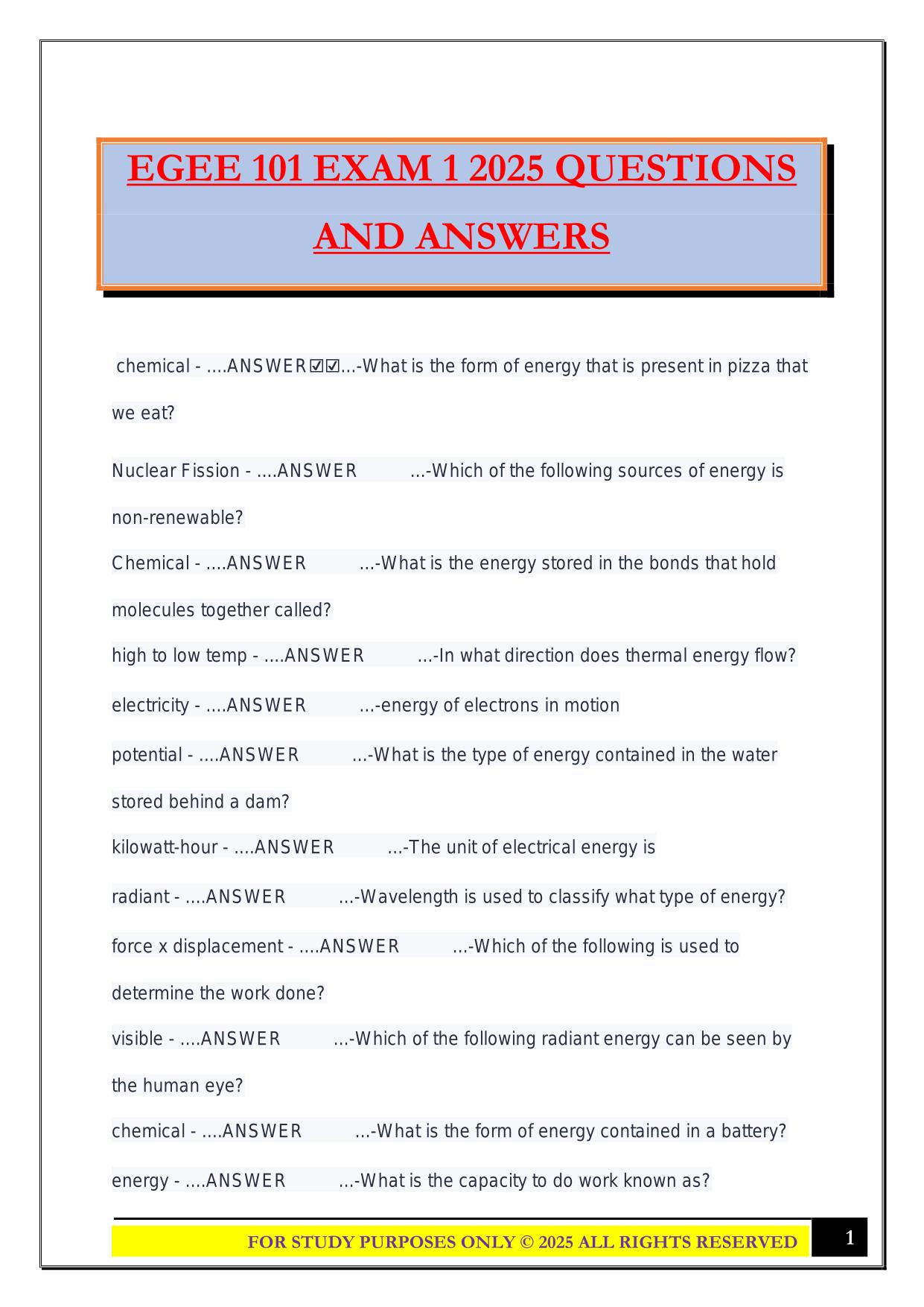 EGEE 101 EXAM 1 2025 QUESTIONS AND ANSWERS