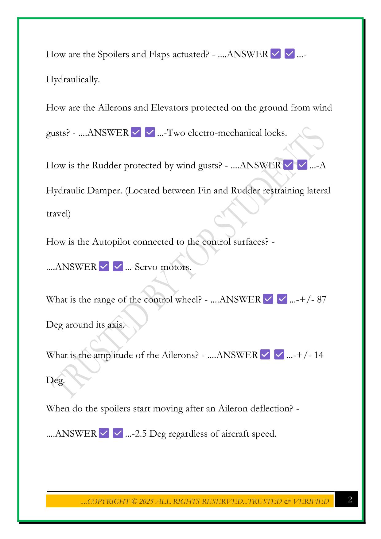 ATR72-600 FLIGHT CONTROLS EXAM 2025 QUESTIONS AND ANSWERS