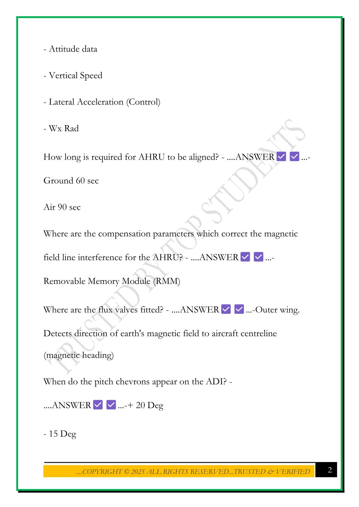 ATR72-600 FLIGHT INSTRUMENTS EXAM 2025 QUESTIONS AND ANSWERS