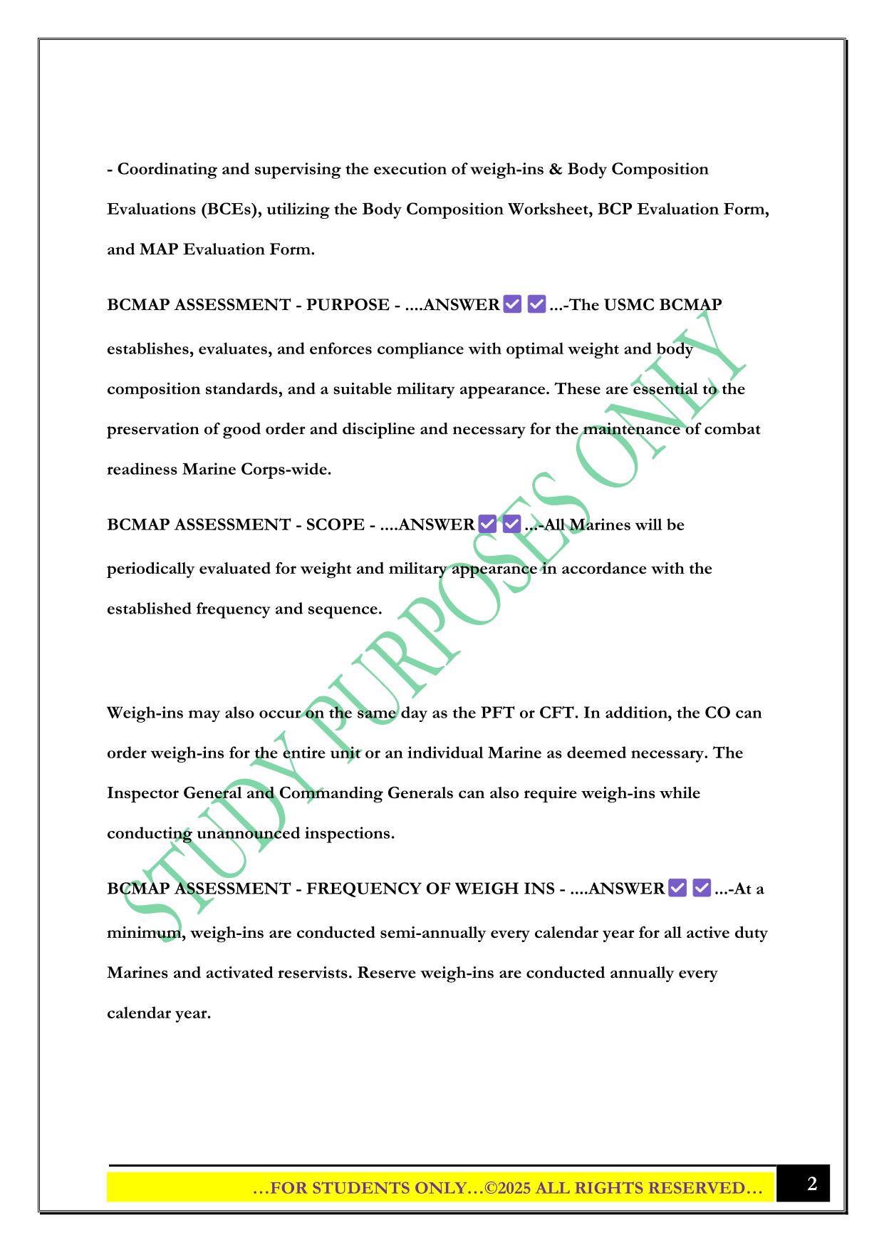 Body Composition Military Appearance Program Monitor Certification Course Exam 2025 Questions and Answers