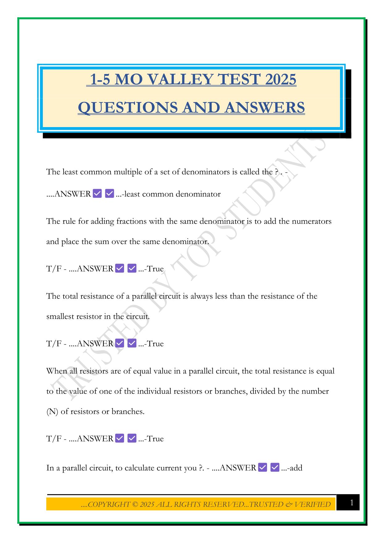 1-5 MO VALLEY TEST 2025 QUESTIONS AND ANSWERS