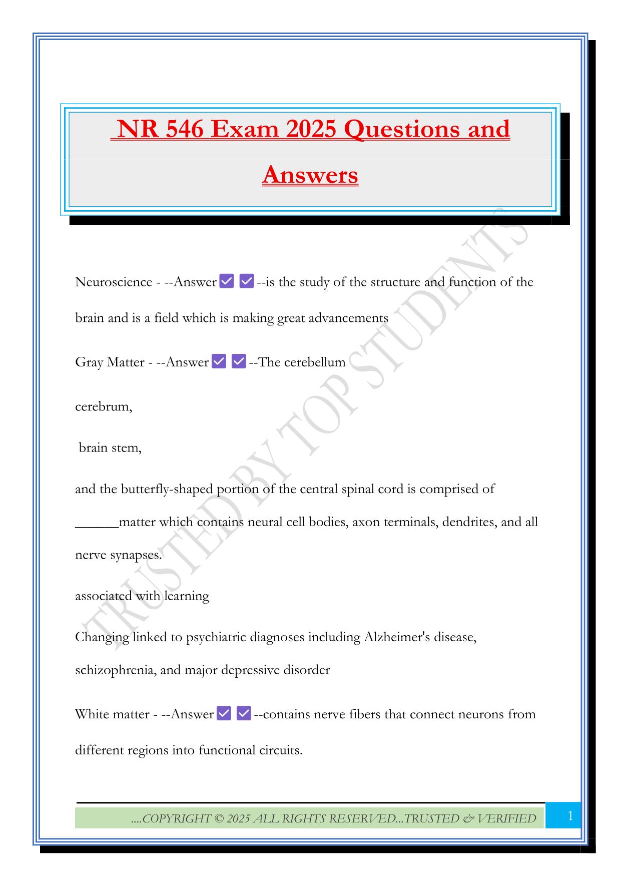 NR 546 Exam 2025 Questions and Answers