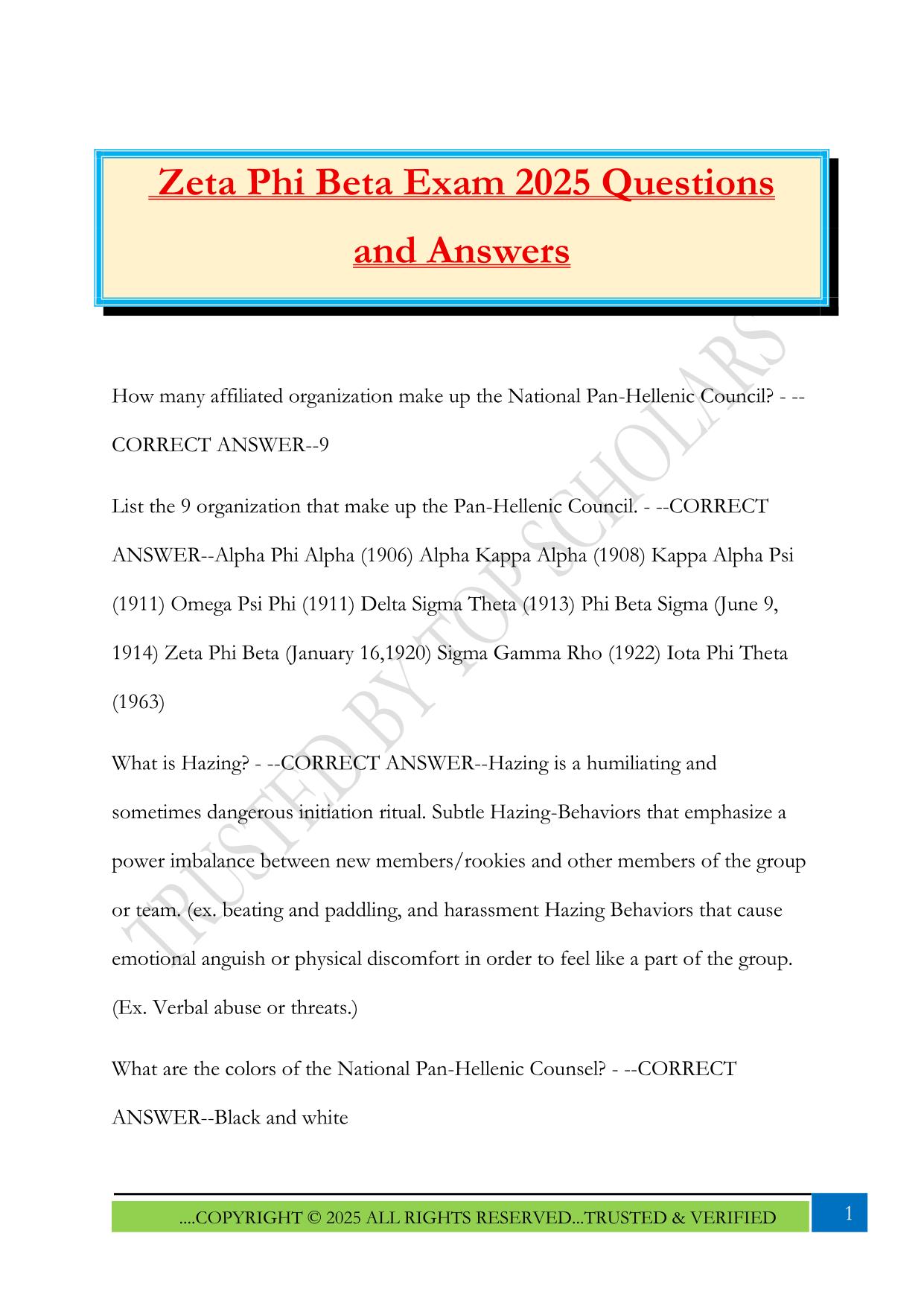 Zeta Phi Beta Exam 2025 Questions and Answers