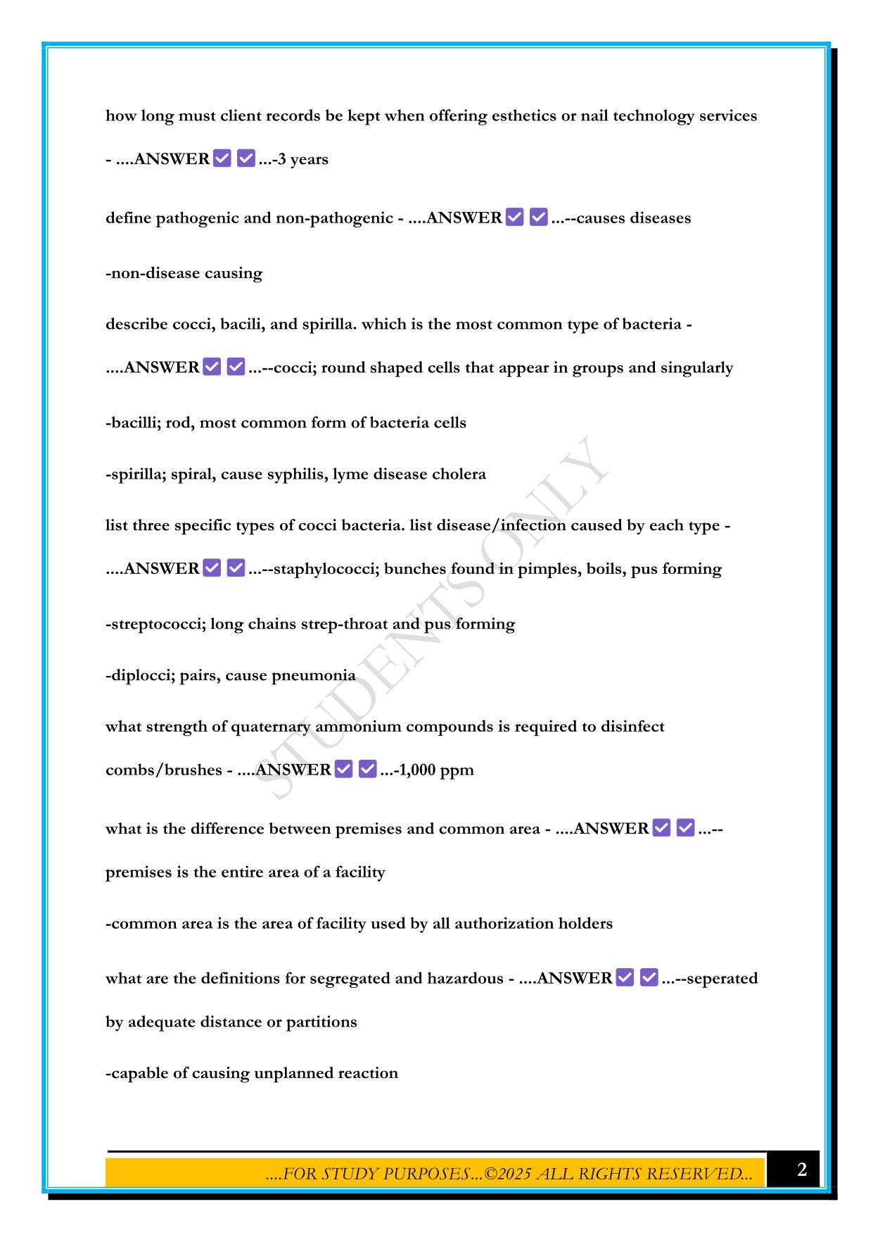 SOPHOMORE LEVEL SAFETY AND SANITATION EXAM PREP 2025 QUESTIONS AND ANSWERS