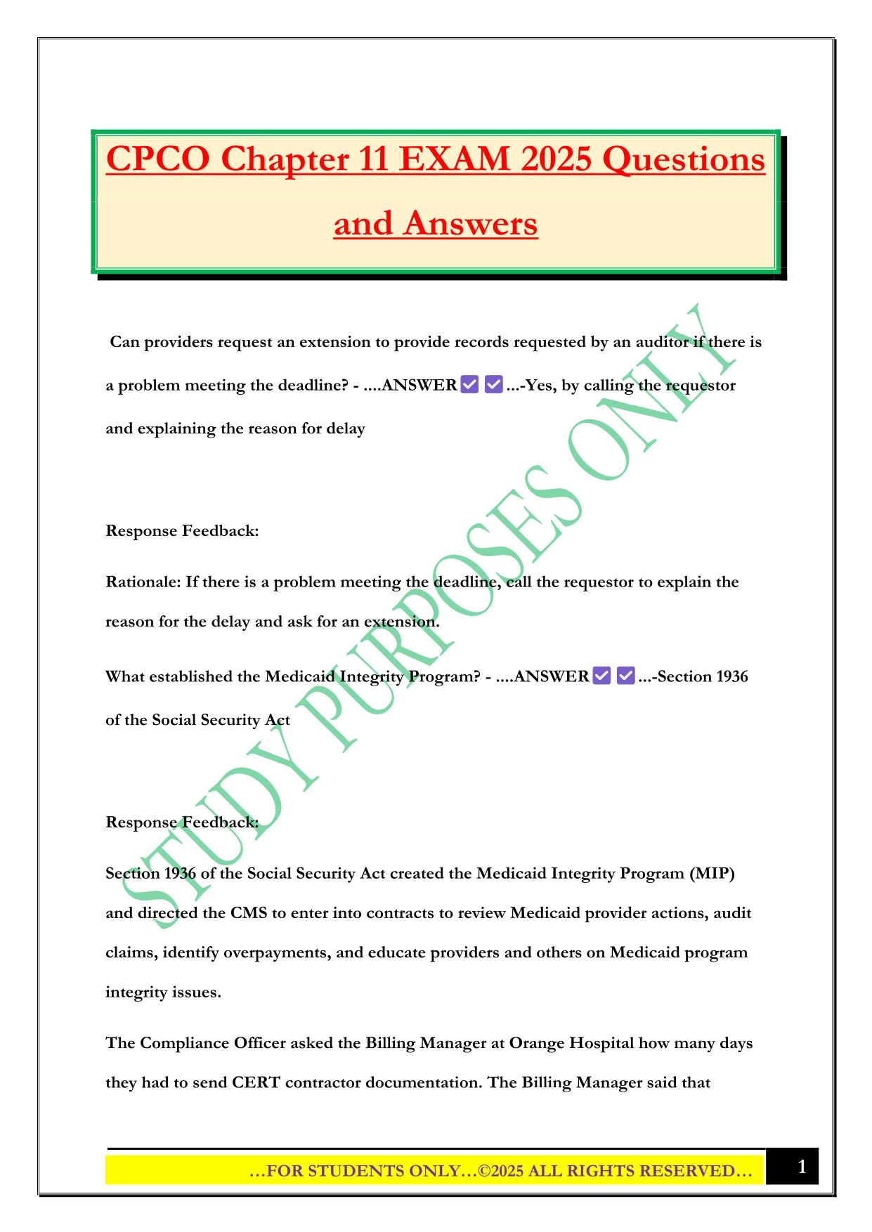 CPCO Chapter 11 EXAM 2025 Questions and Answers