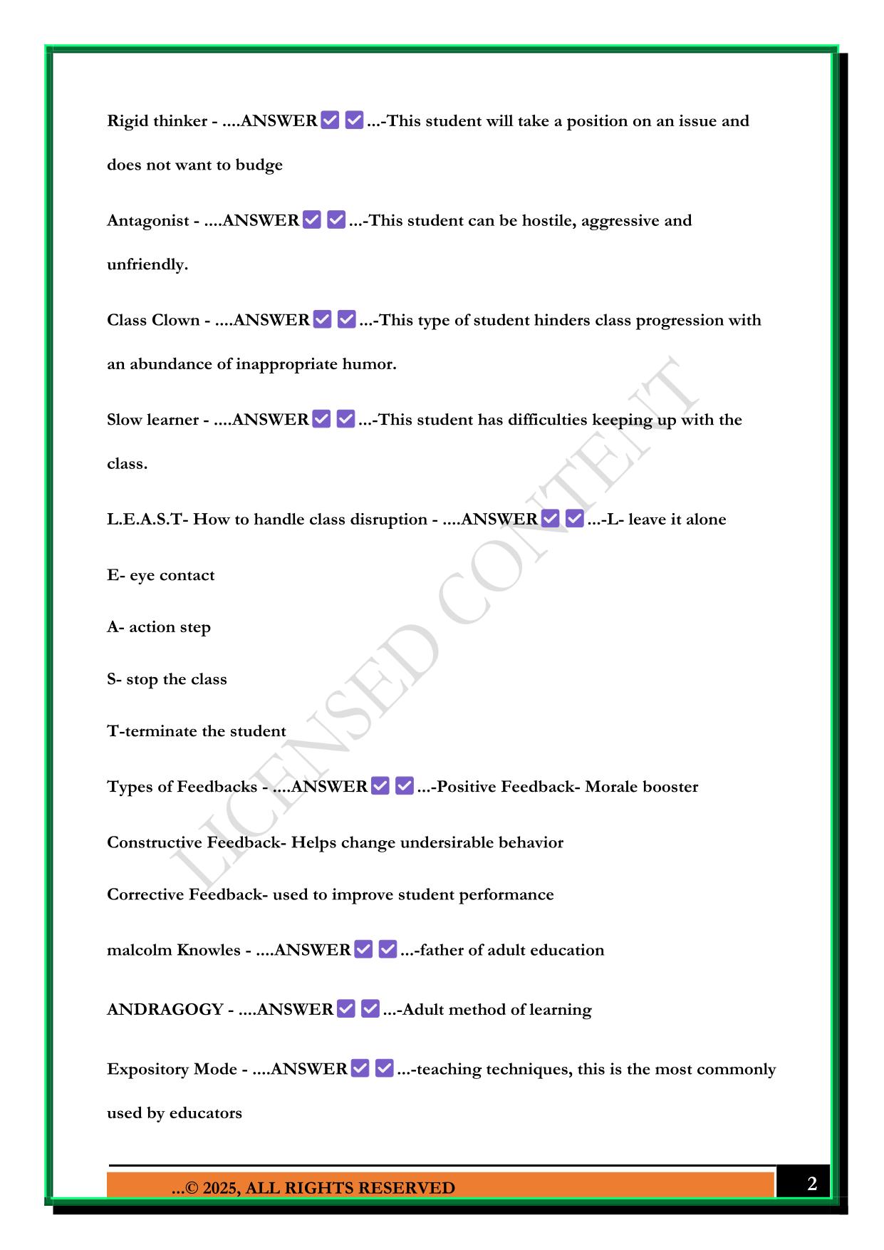 FIRE INSTRUCTOR 1 EXAM 2025 QUESTIONS AND ANSWERS