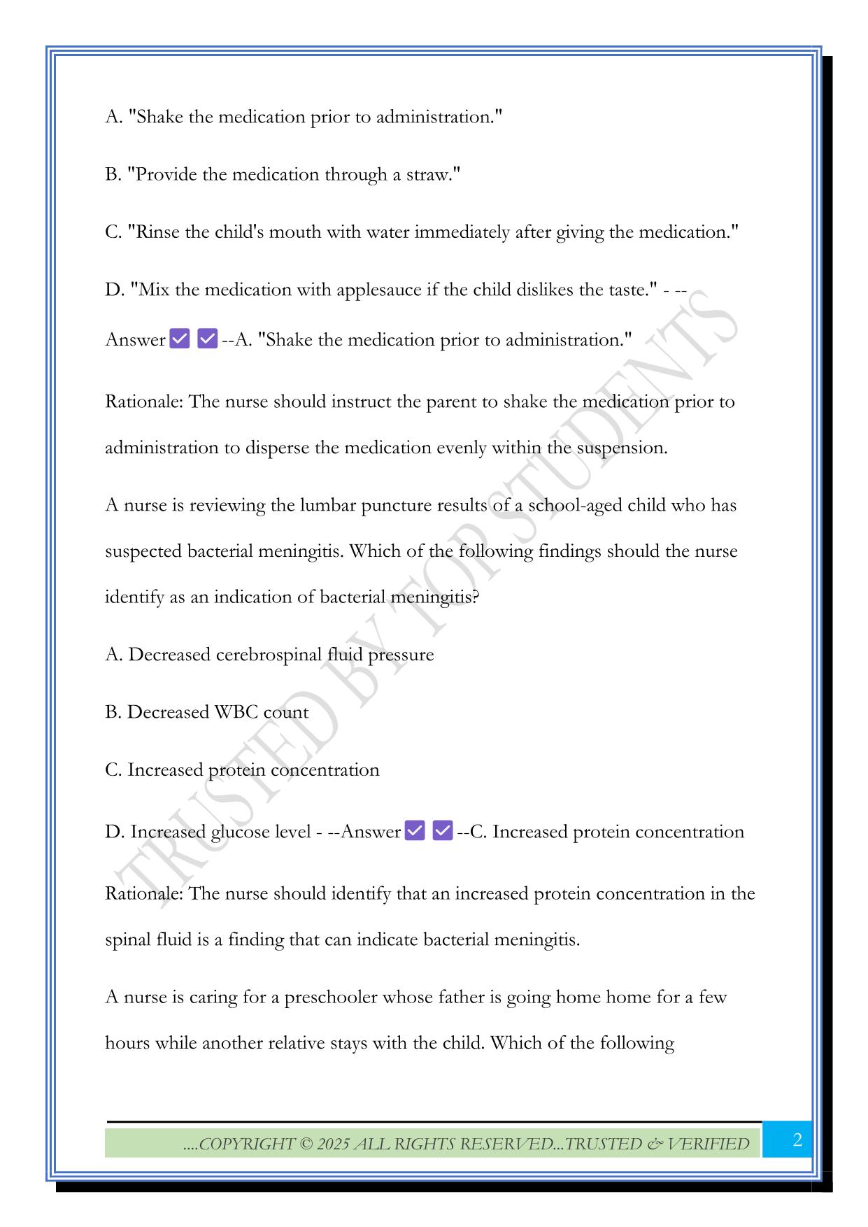 Pediatrics ATI Practice A Exam 2025 Questions and Answers