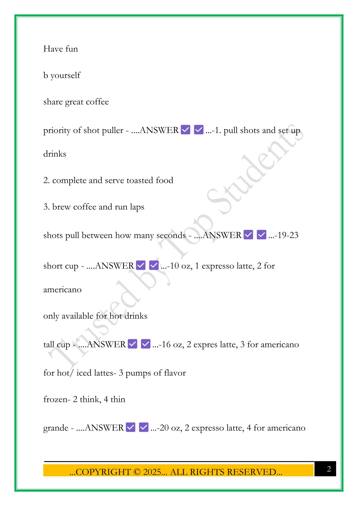 BIGGBY COFFEE TRAINING EXAM 2025 QUESTIONS AND ANSWERS