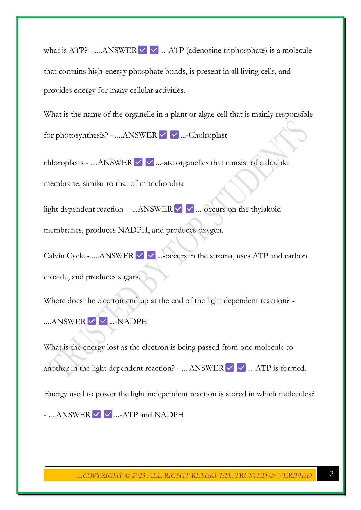 WGU- C190 INTRO TO BIOLOGY UNIT 4- METABOLISM EXAM 2025 QUESTIONS AND ANSWERS