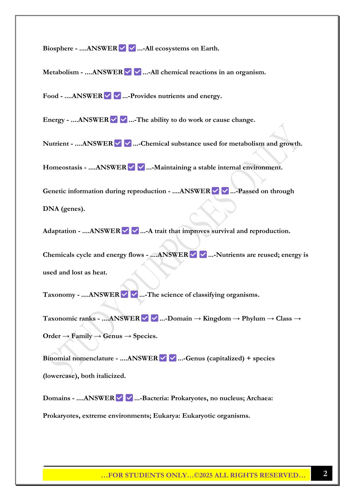 Bio 103 Exam 1 2025 Questions and Answers