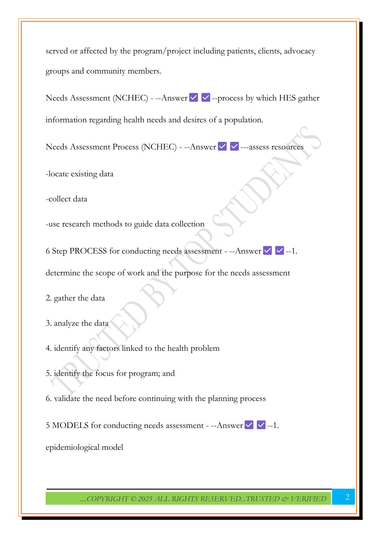 CHES Exam-Area of Responsibility I 2025 Questions and Answers
