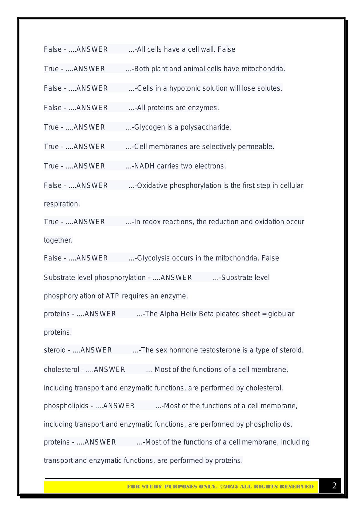 Bio 100 Final Exam SBCC 2025 Questions and Answers