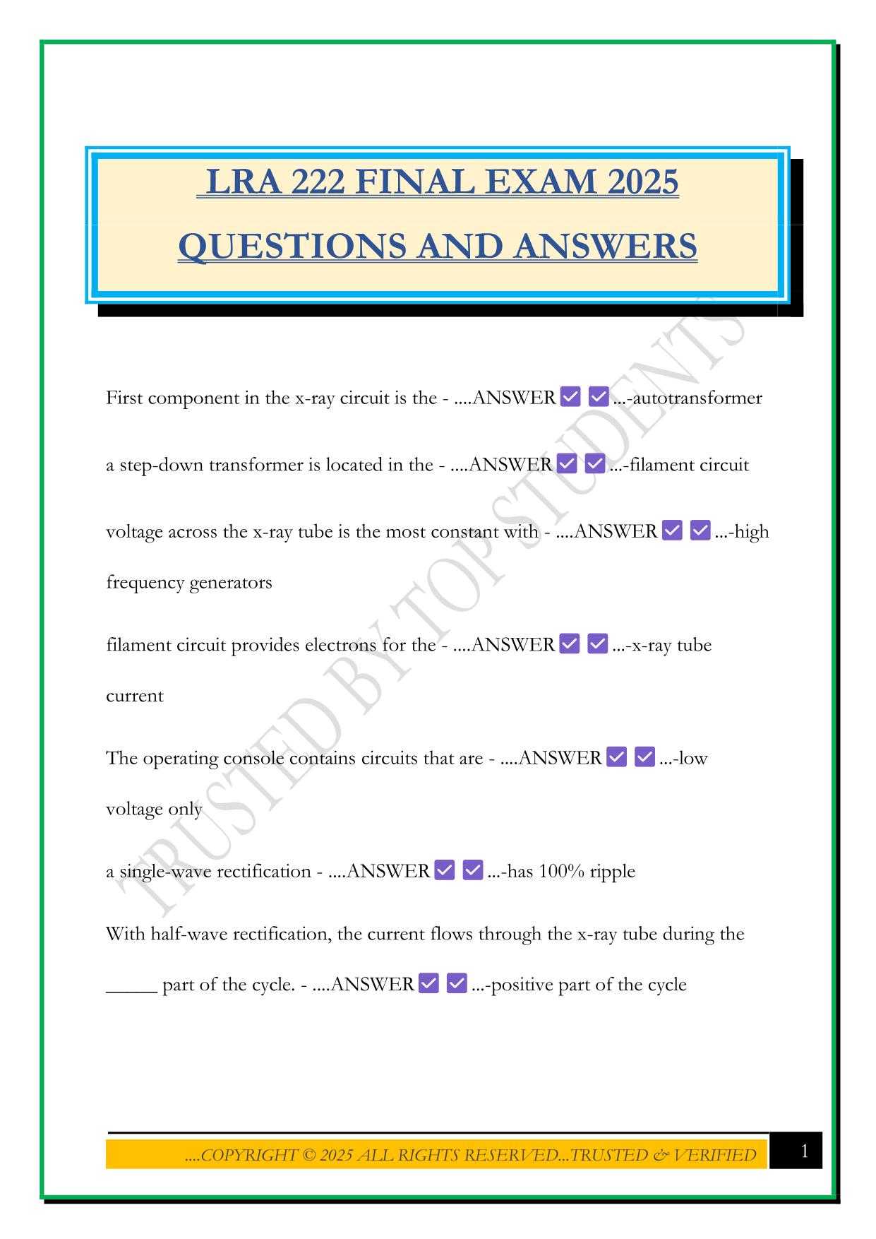 LRA 222 FINAL EXAM 2025 QUESTIONS AND ANSWERS