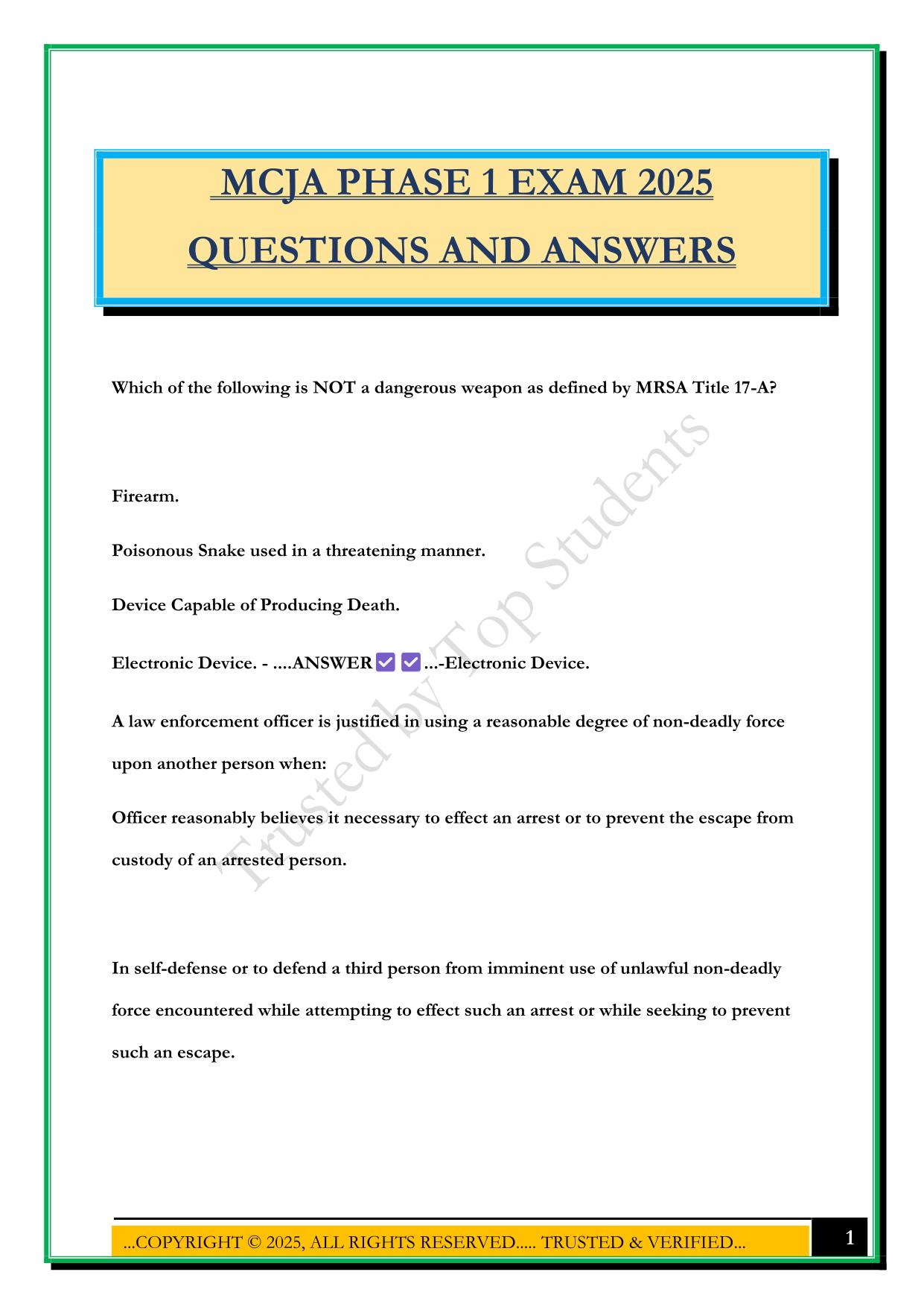 MCJA PHASE 1 EXAM 2025 QUESTIONS AND ANSWERS