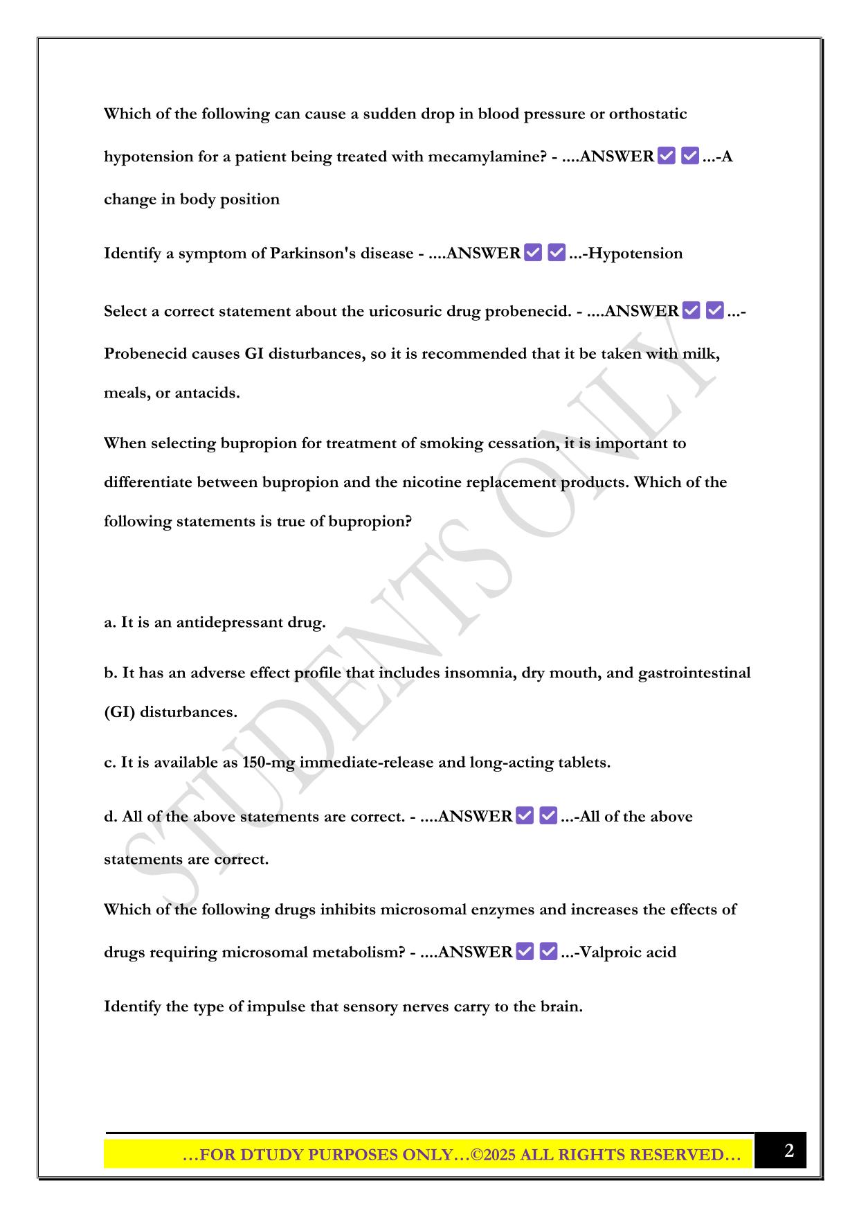 SL PHARM 103 MIDTERM EXAM 2025 QUESTIONS AND ANSWERS