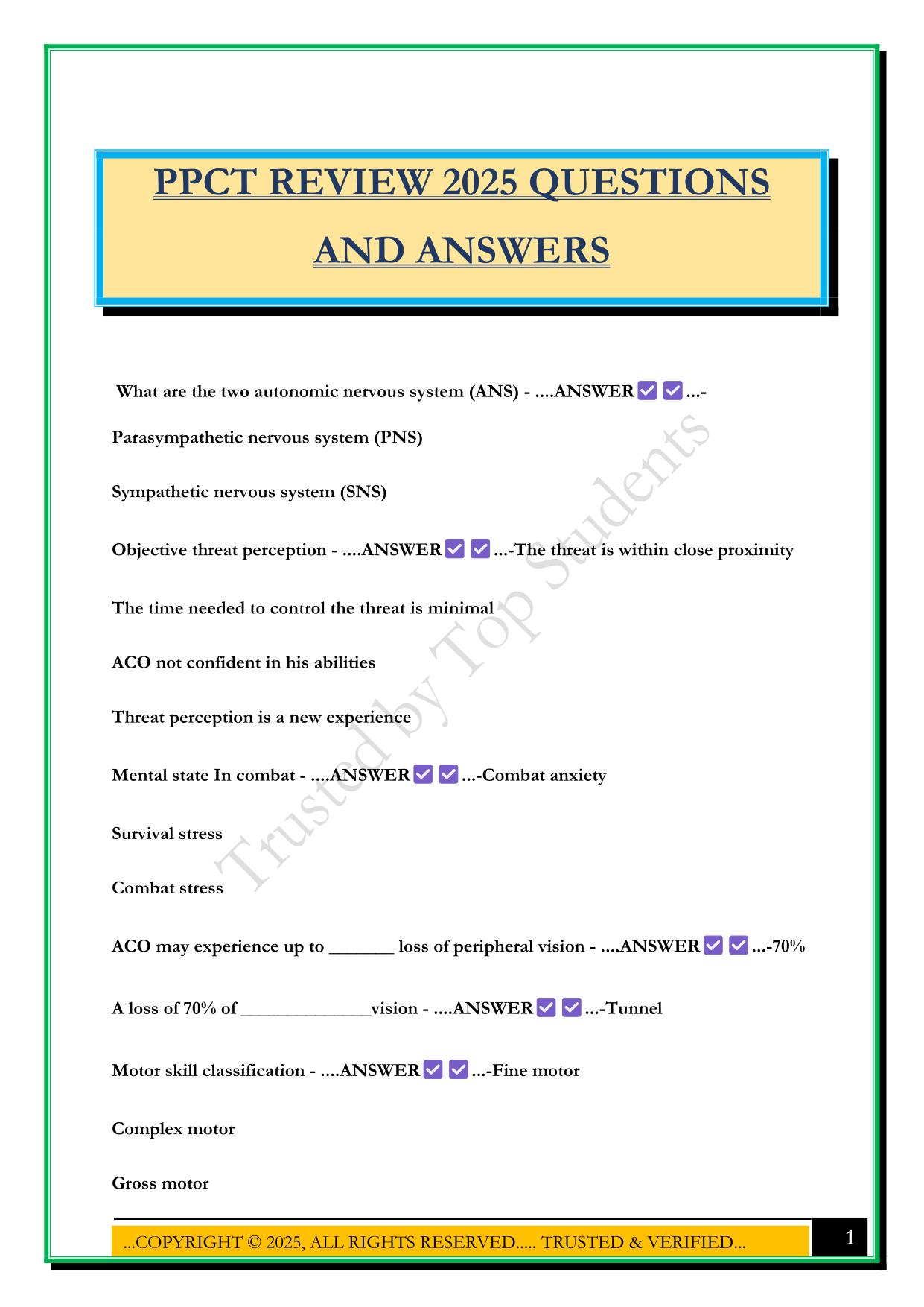 PPCT REVIEW 2025 QUESTIONS AND ANSWERS
