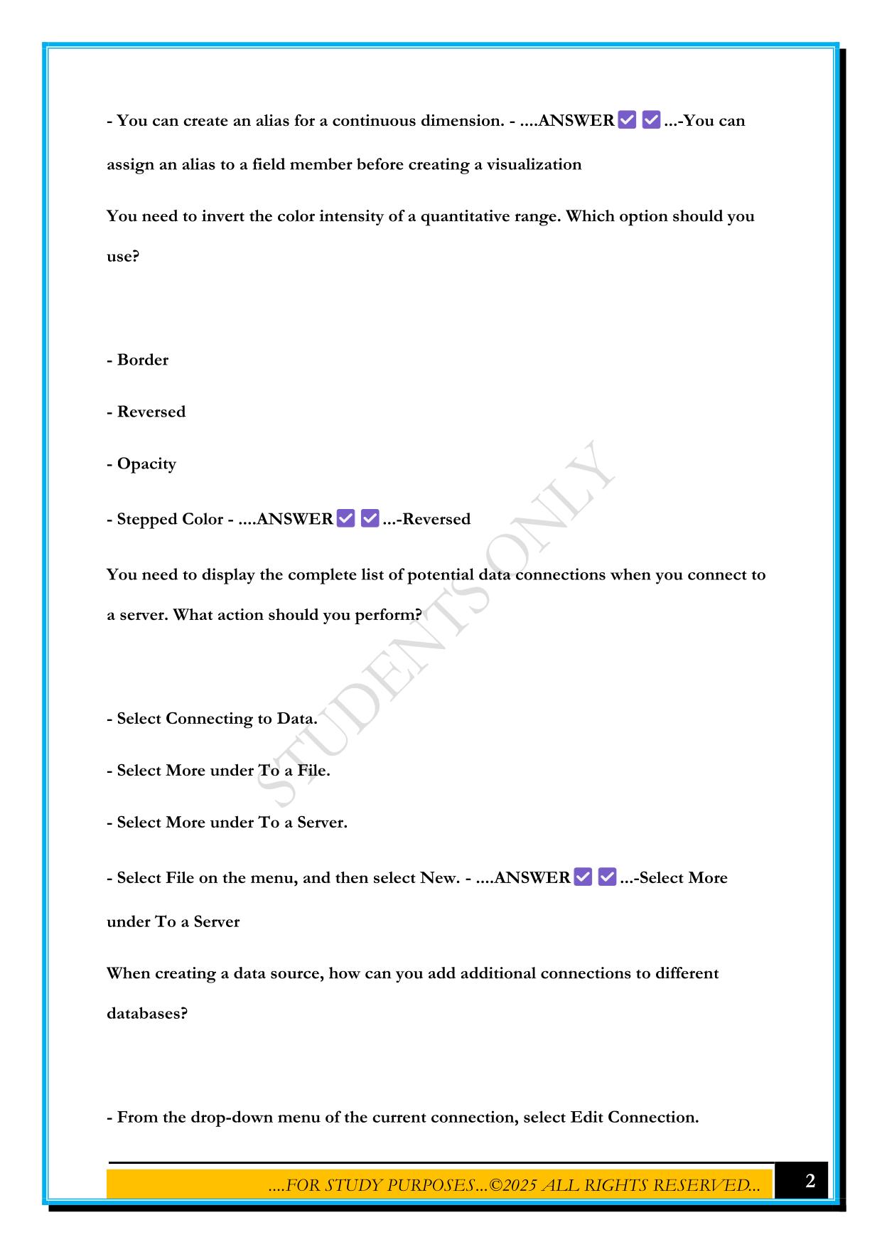 TABLEAU DESKTOP SPECIALIST CERTIFICATION EXAM 2025 QUESTIONS AND ANSWERS