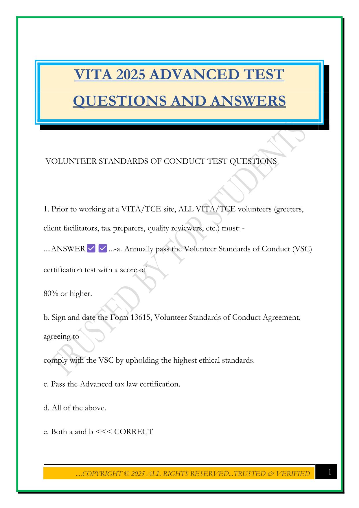 VITA 2025 ADVANCED TEST QUESTIONS AND ANSWERS