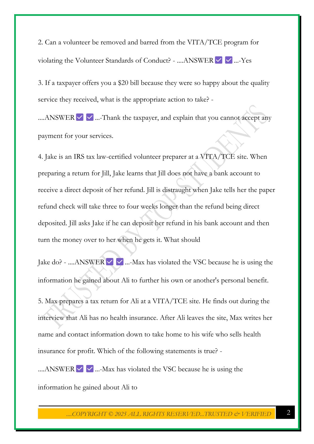 VITA 2025 ADVANCED TEST QUESTIONS AND ANSWERS
