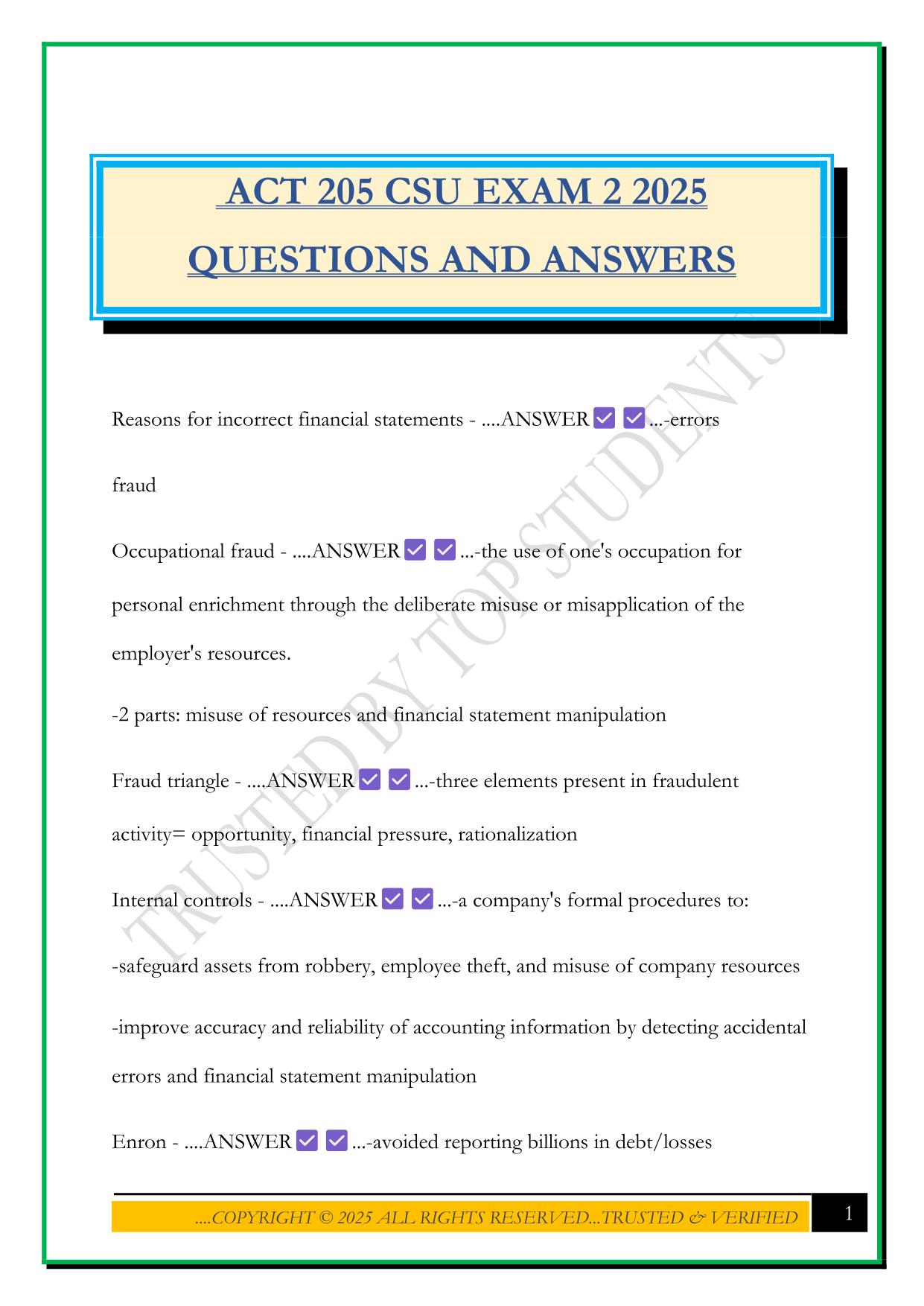 ACT 205 CSU EXAM 2 2025 QUESTIONS AND ANSWERS