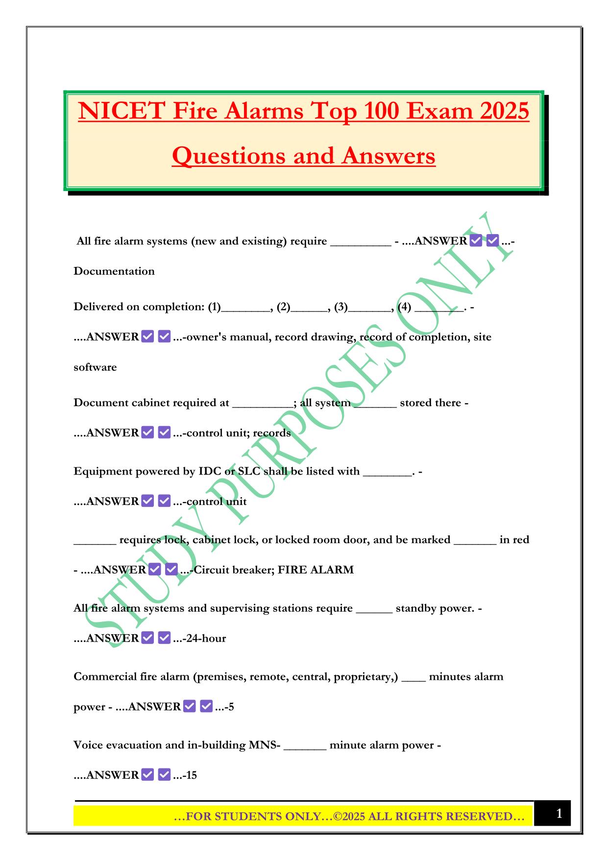 NICET Fire Alarms Top 100 Exam 2025 Questions and Answers