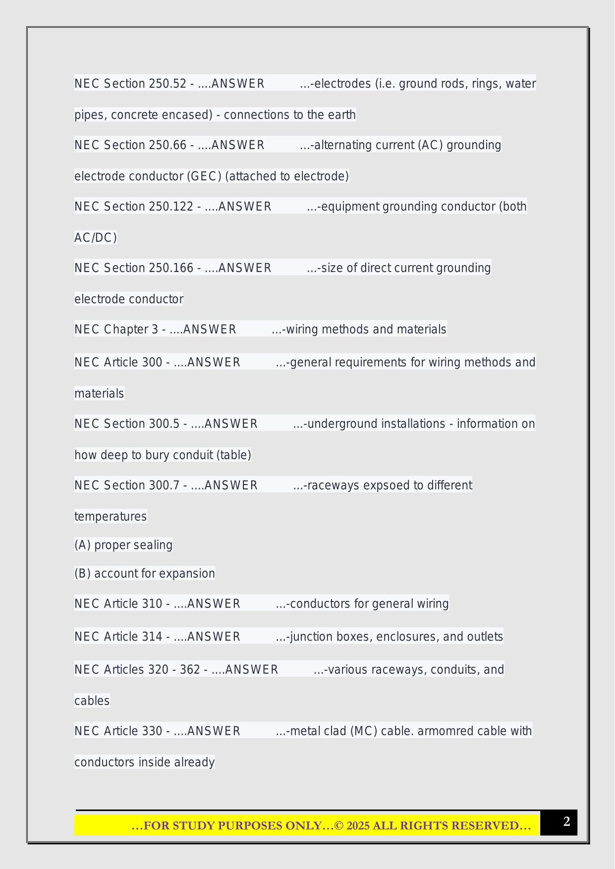 National Electrical Code (NEC) NFPA 70 Exam 2025 Questions and Answers